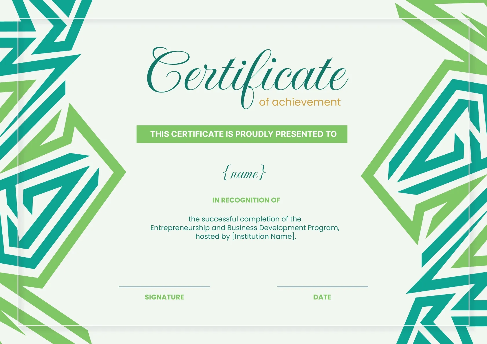 Modern and Bold Certificate with Green Accents