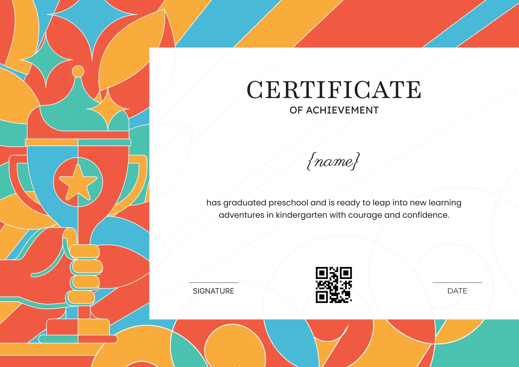 Modern and bright preschool graduation certificate template