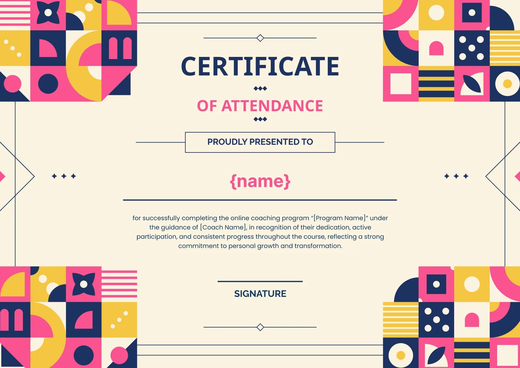 Modern and formal certificate of participation for training completion