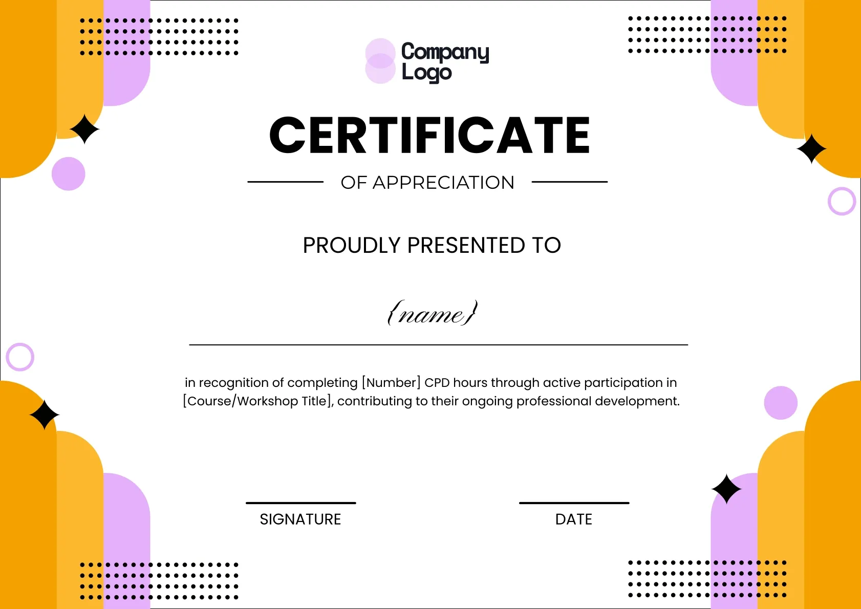 Modern and fun cpd certificate template