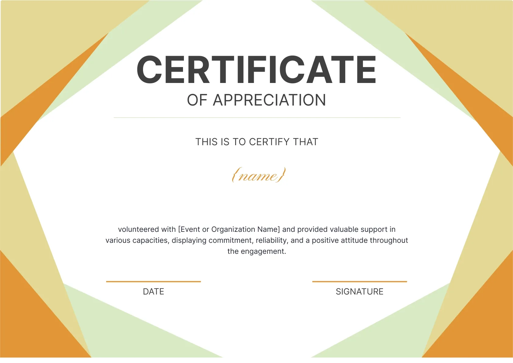 Modern and glowing volunteer certificate template