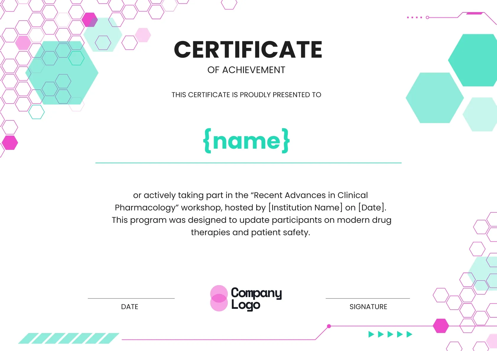 Modern and joyful certificate of achievement for medical workshops