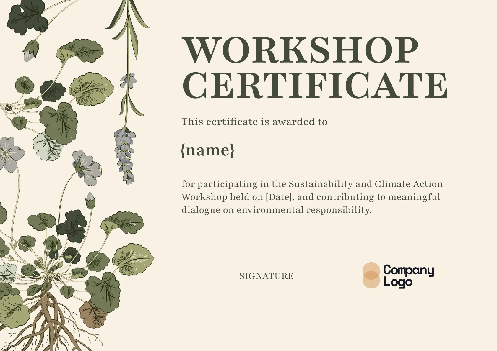 Modern and minimalistic workshop certificate template