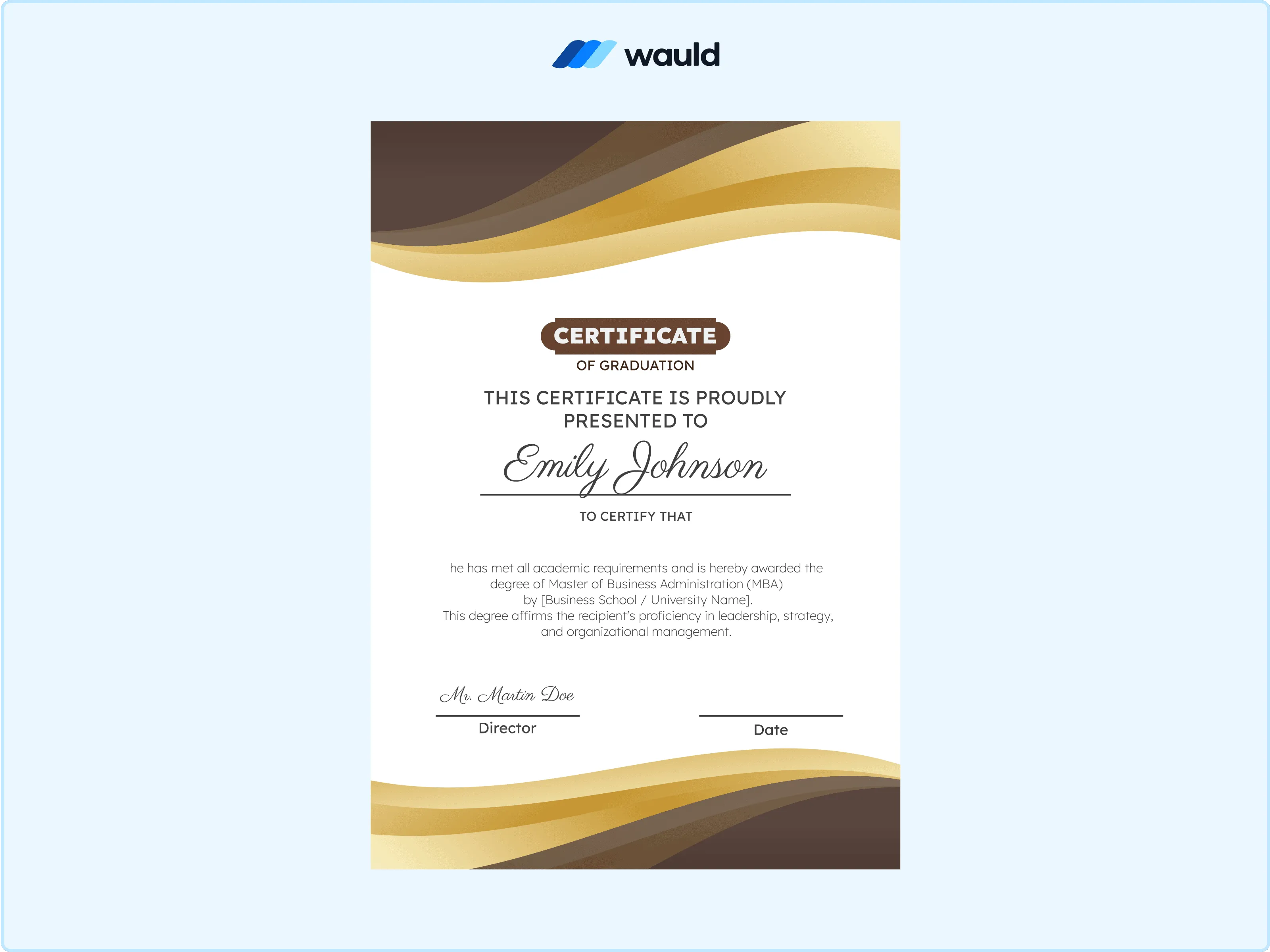 Wauld - Modern and premium certificate template