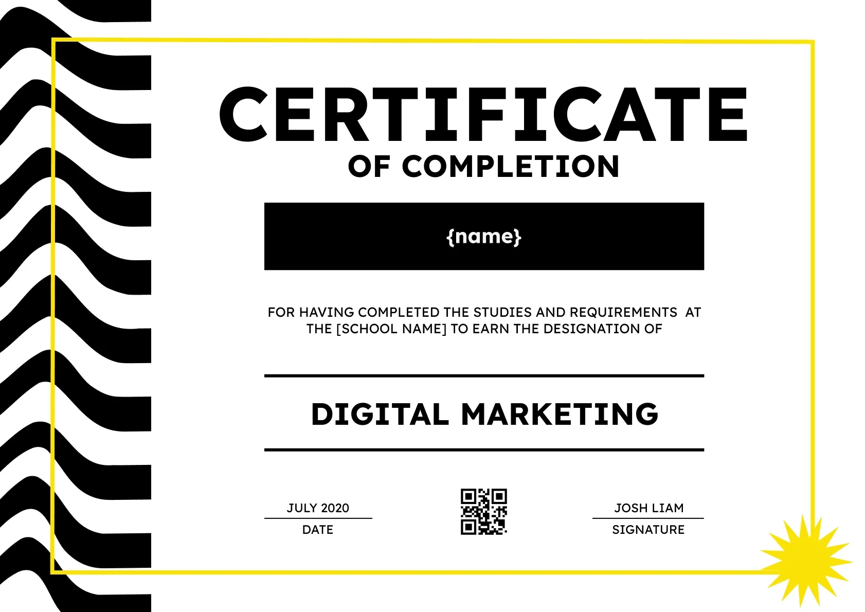 Modern and professional course completion certificate template
