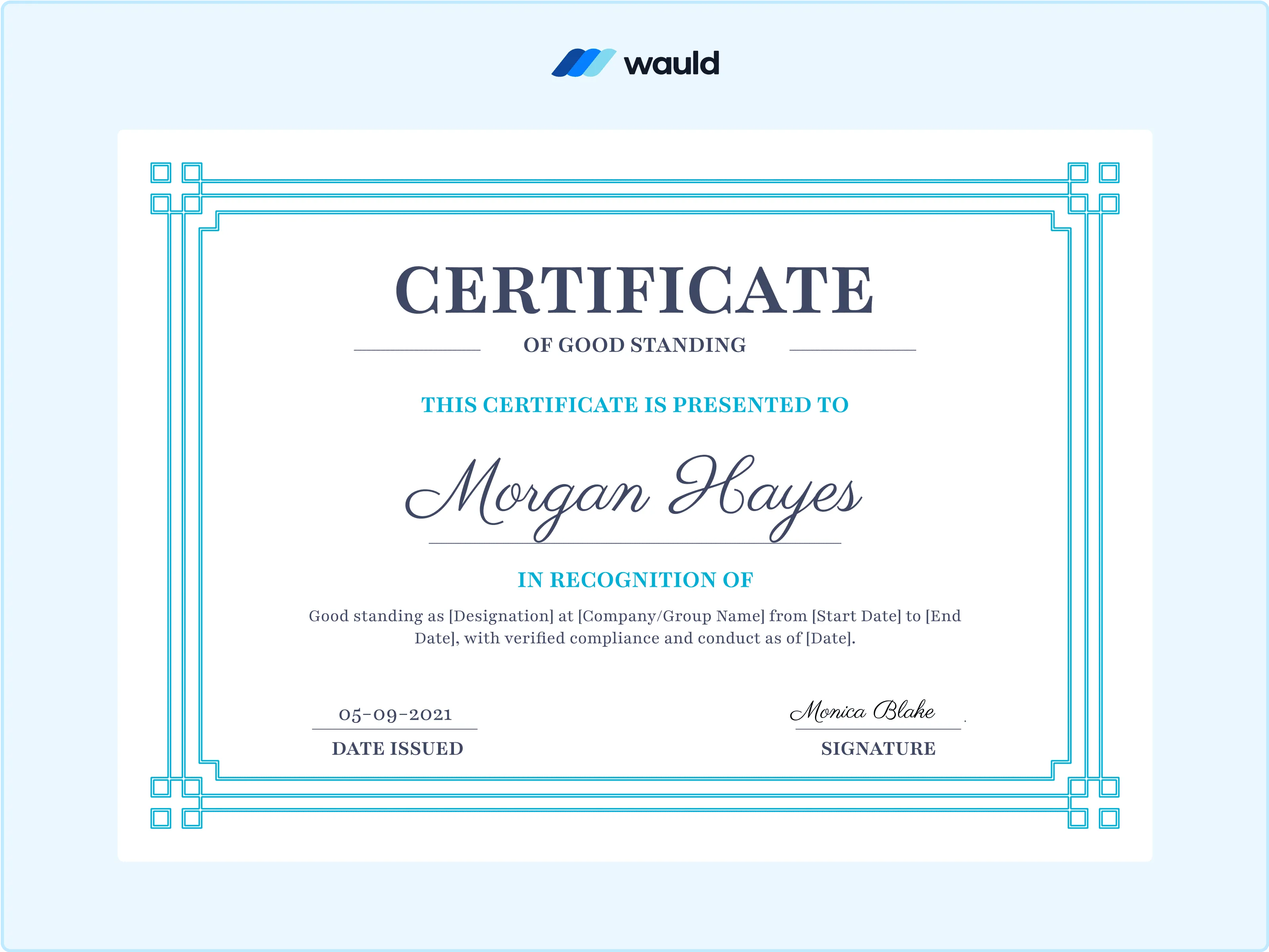 Wauld - Modern and Simple Certificate of Good Standing