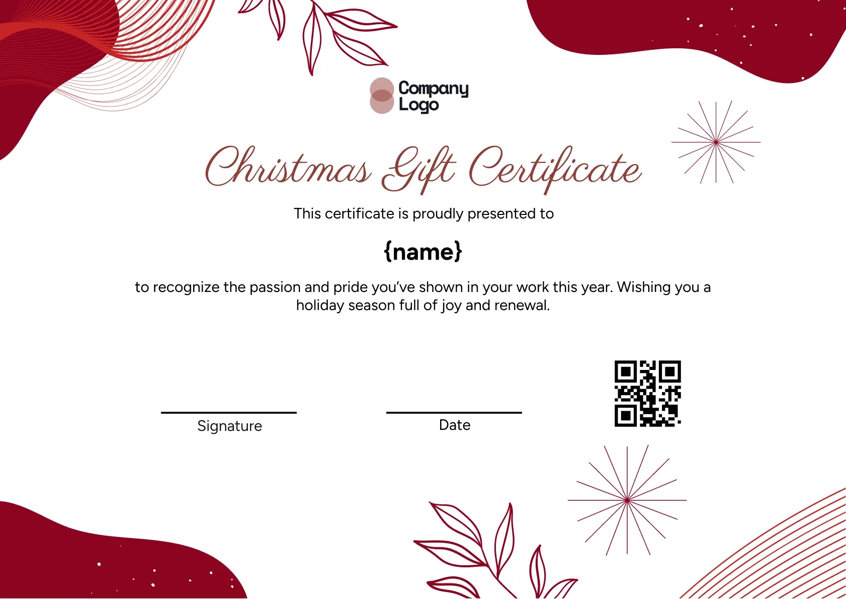 Modern and simple christmas gift certificate template