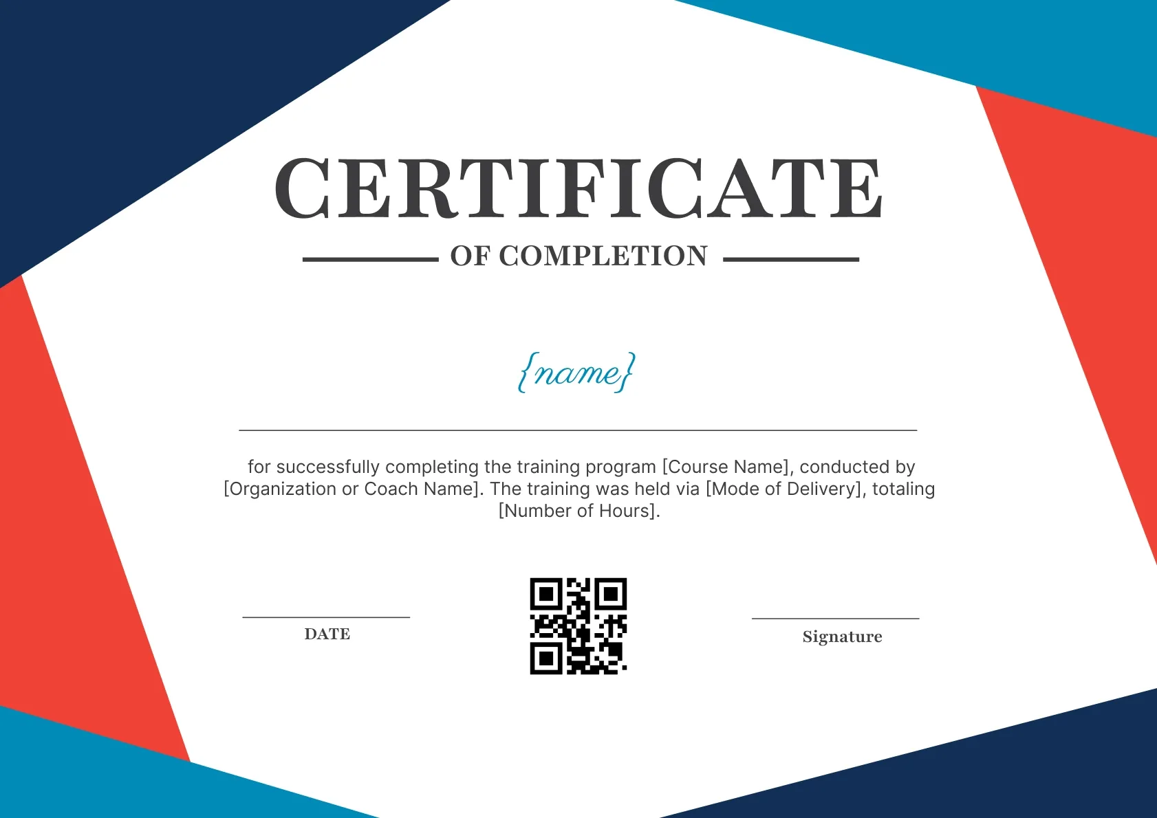Modern and Sporty Training Completion Certificate Template