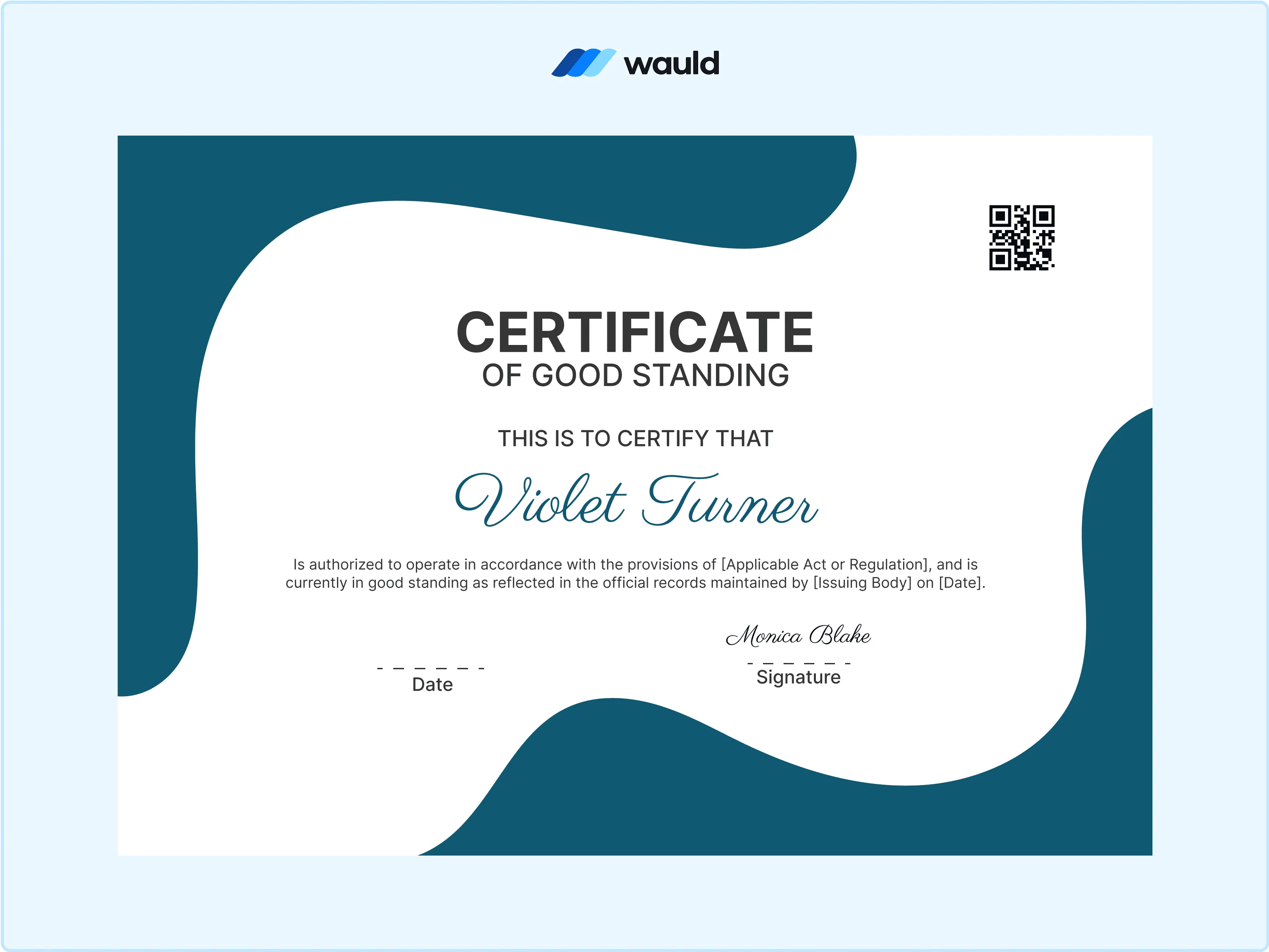 Wauld - Modern and wavy certificate of good standing