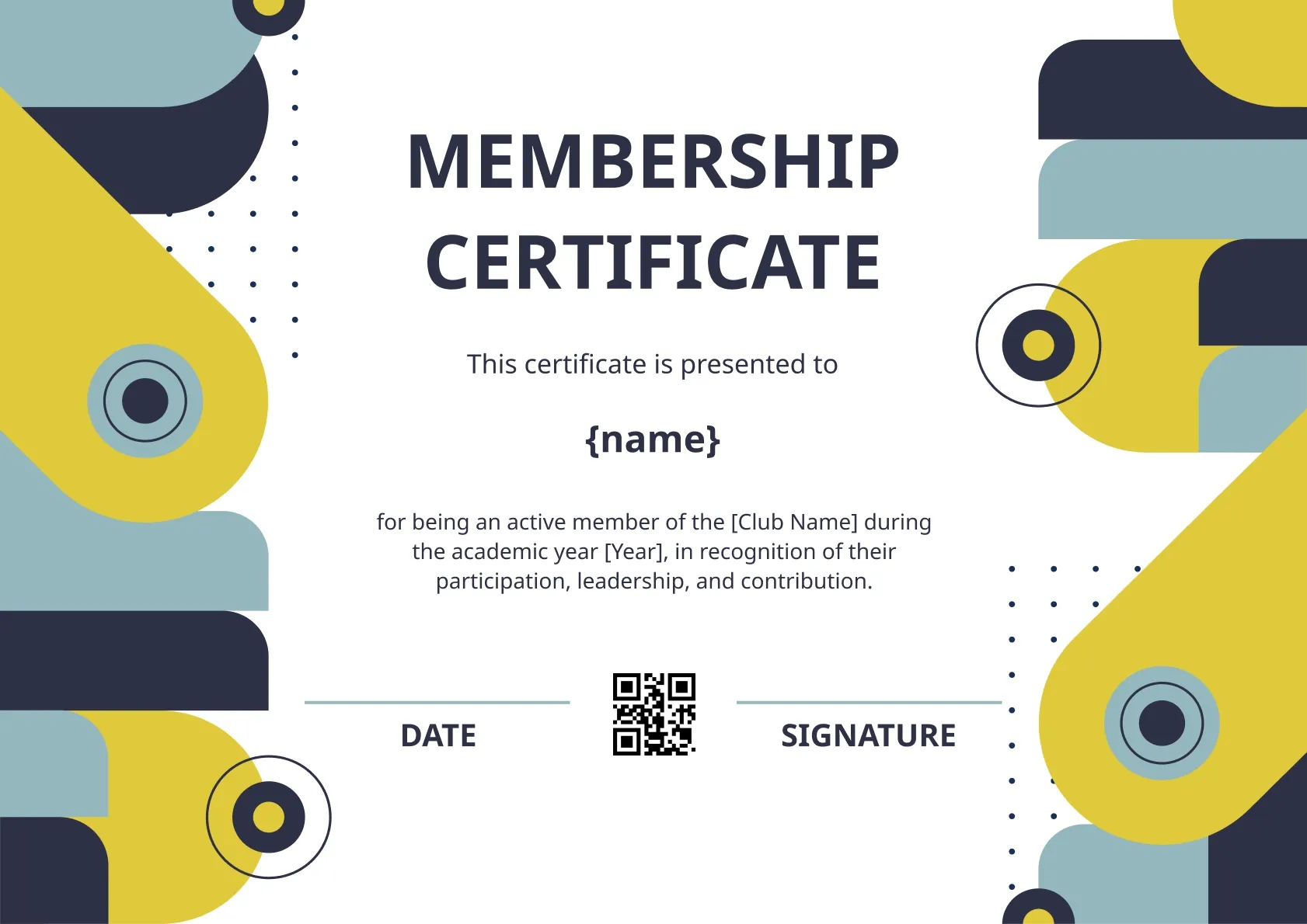 Modern Club Membership Certificate Template