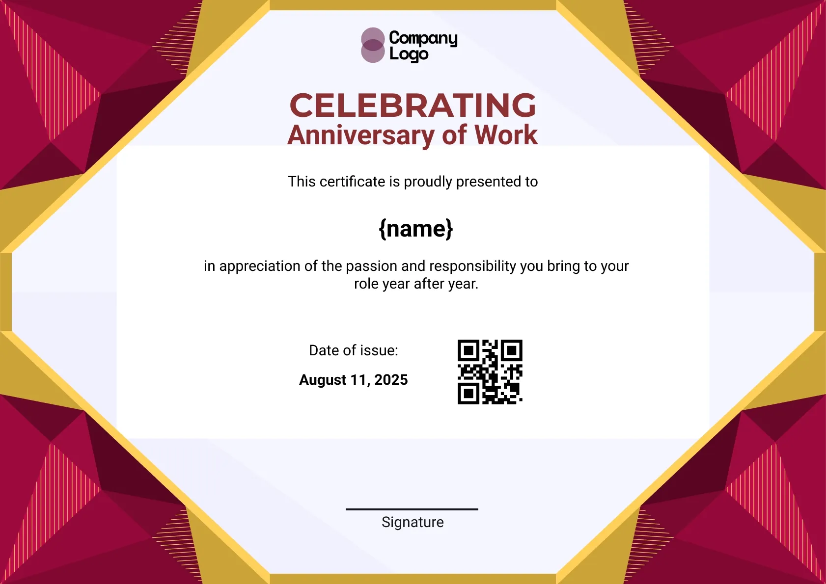 Modern Employee Milestone Certificate Template
