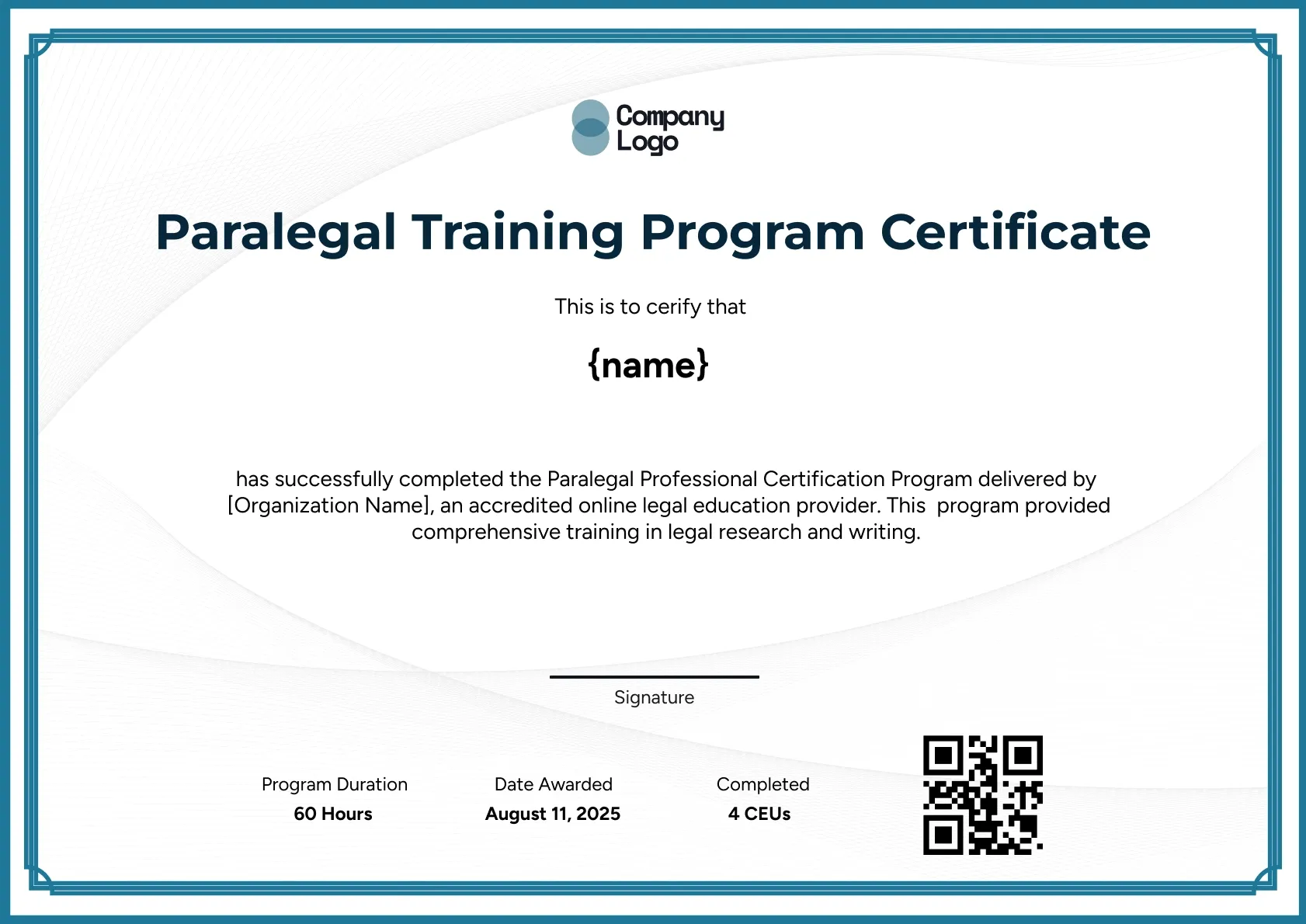 Modern Paralegal Excellence Certificate Template