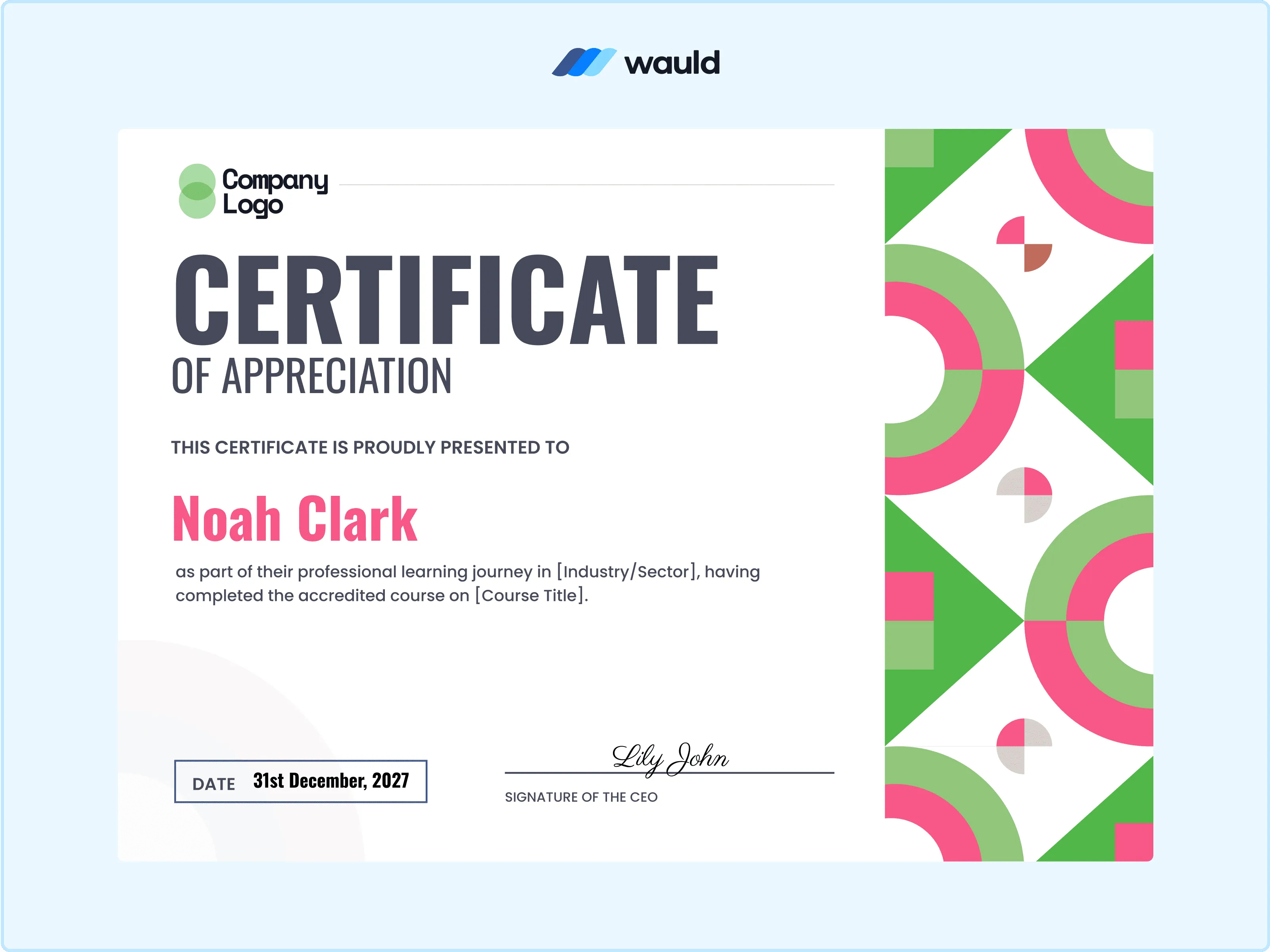 Wauld - Modern multi-colored certificate template