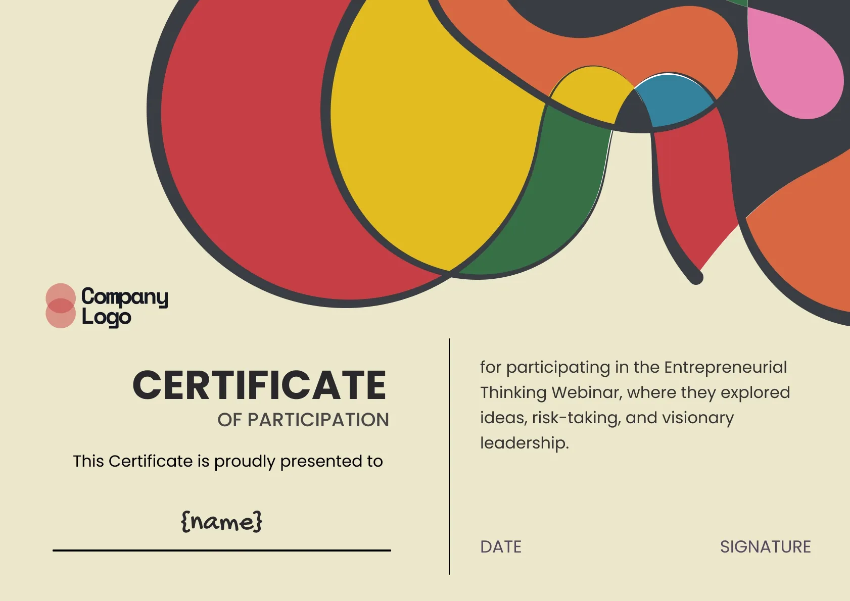 Modest and simple certificate of participation for webinar