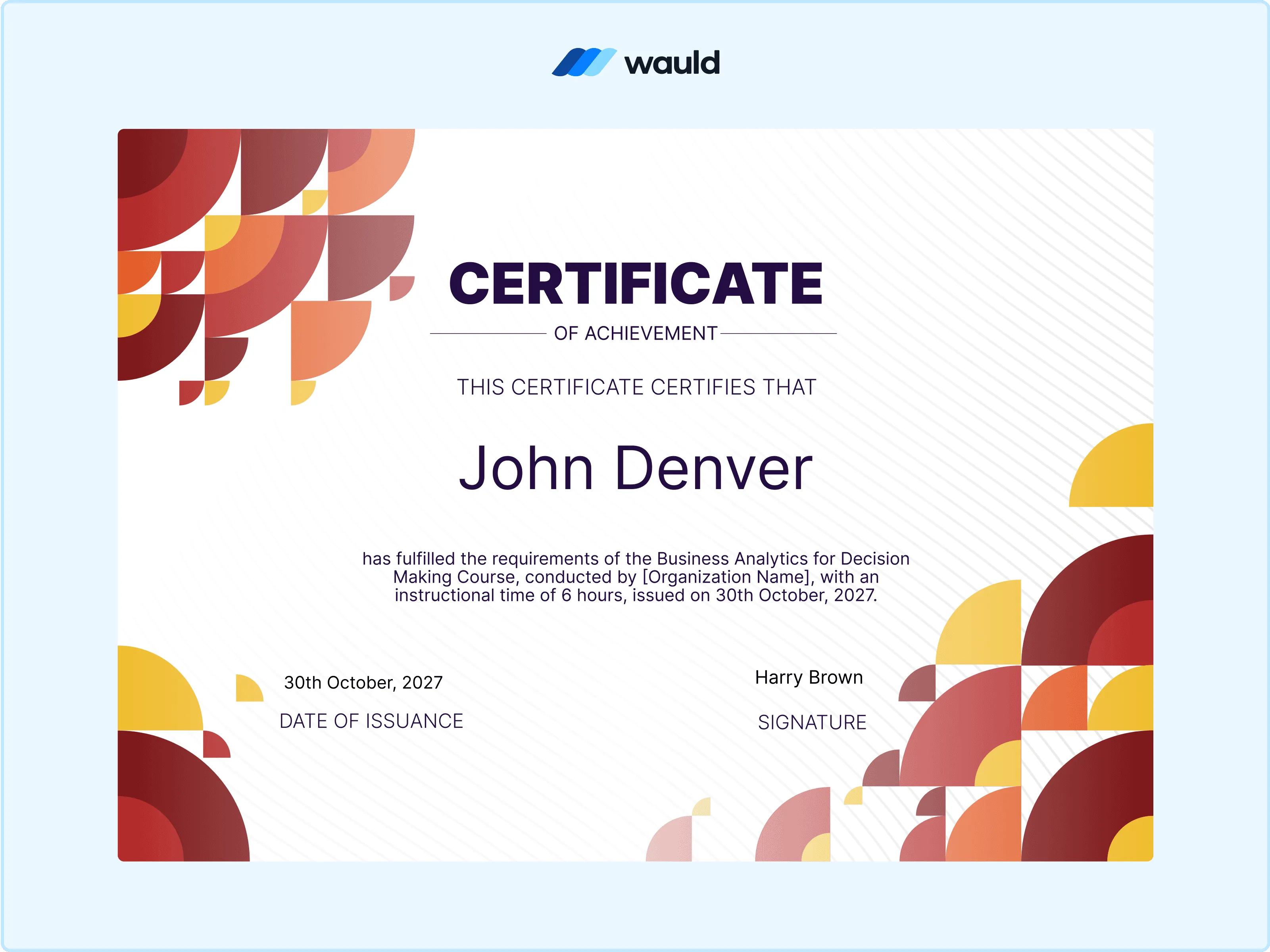 Wauld - Contemporary certificate template
