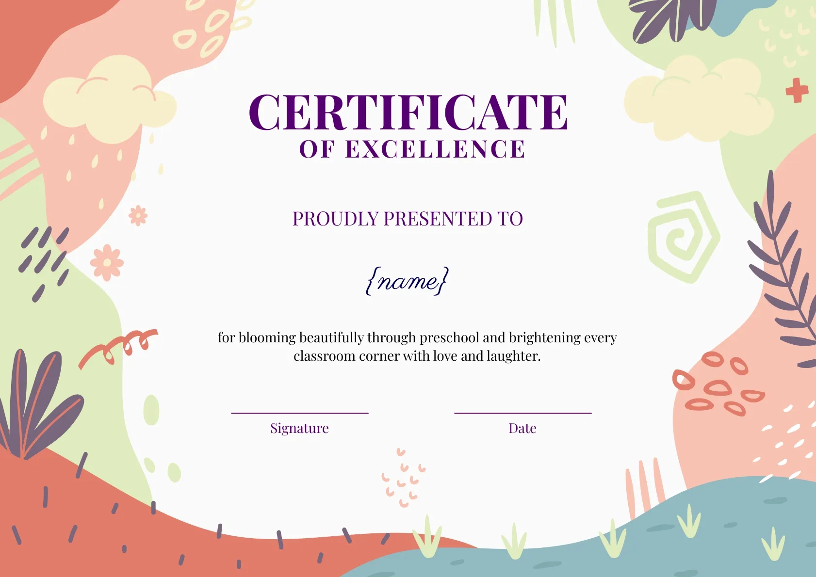 Multicolored and fun preschool graduation certificate template