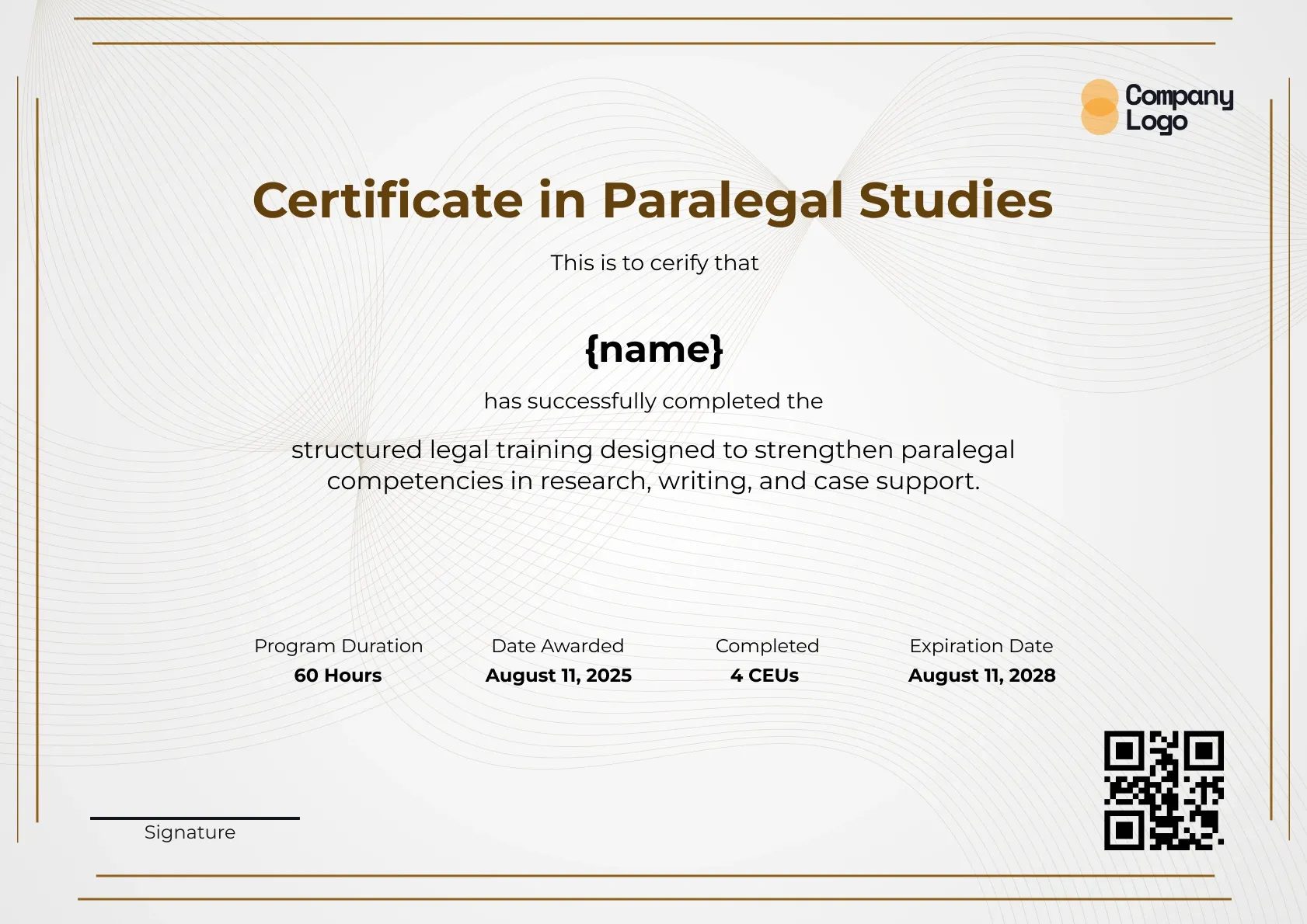 Neutral Paralegal Award Certificate Template