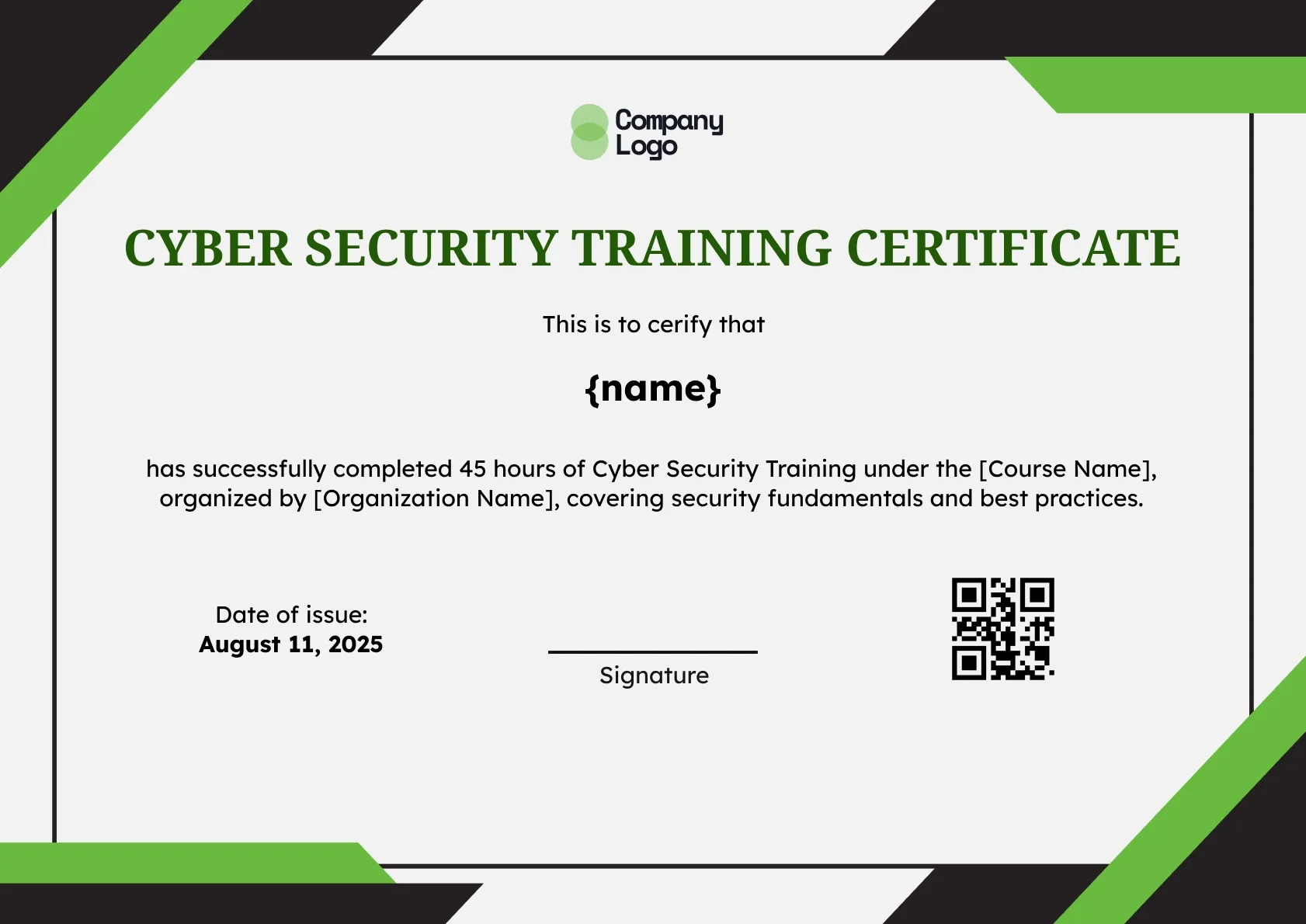 Official Cyber Security Course Completion Certificate