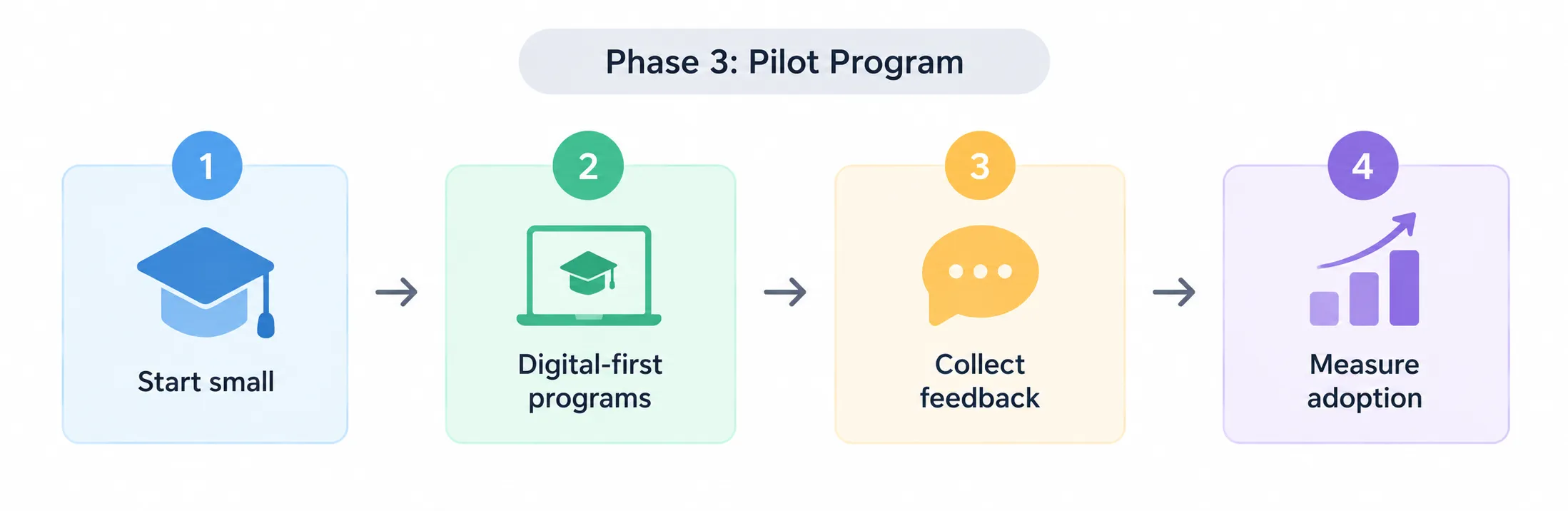Phase 3: Pilot Program - Start small, Focus on digital-native programs, Collect feedback, Measure adoption