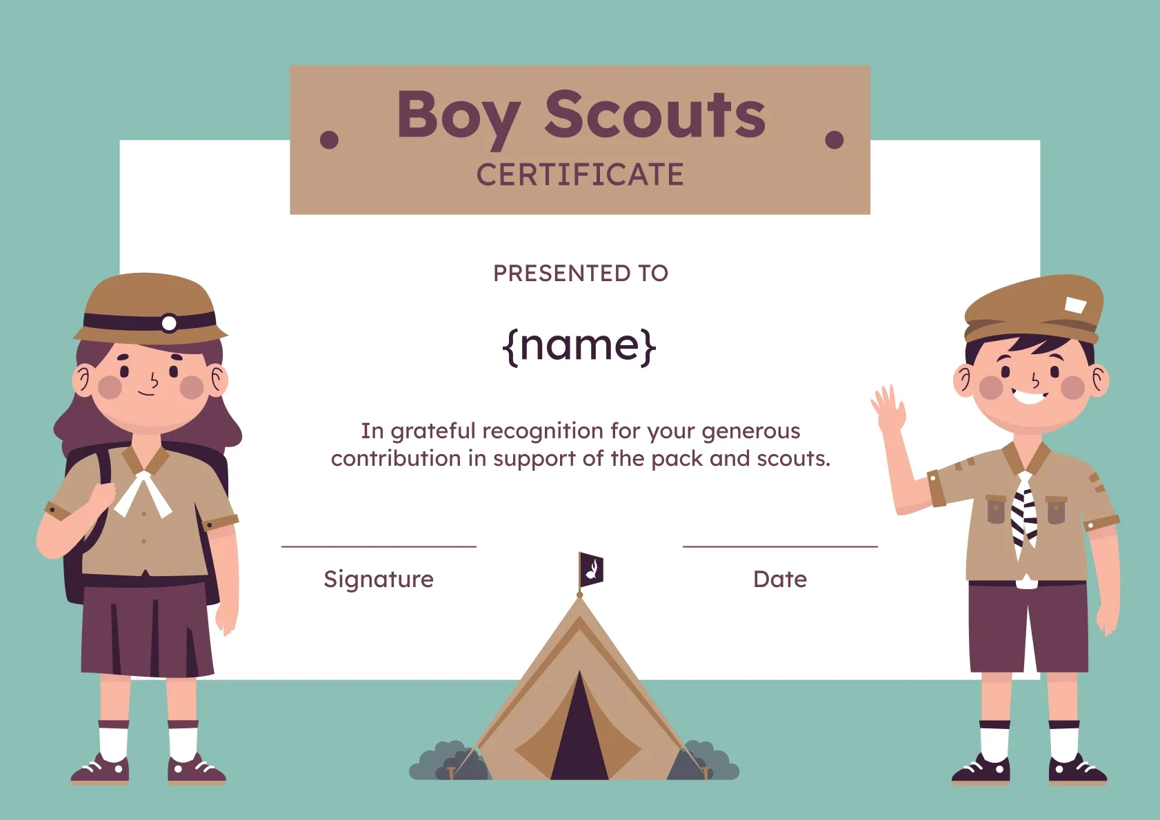 Playful and animated boy scouts certificate template