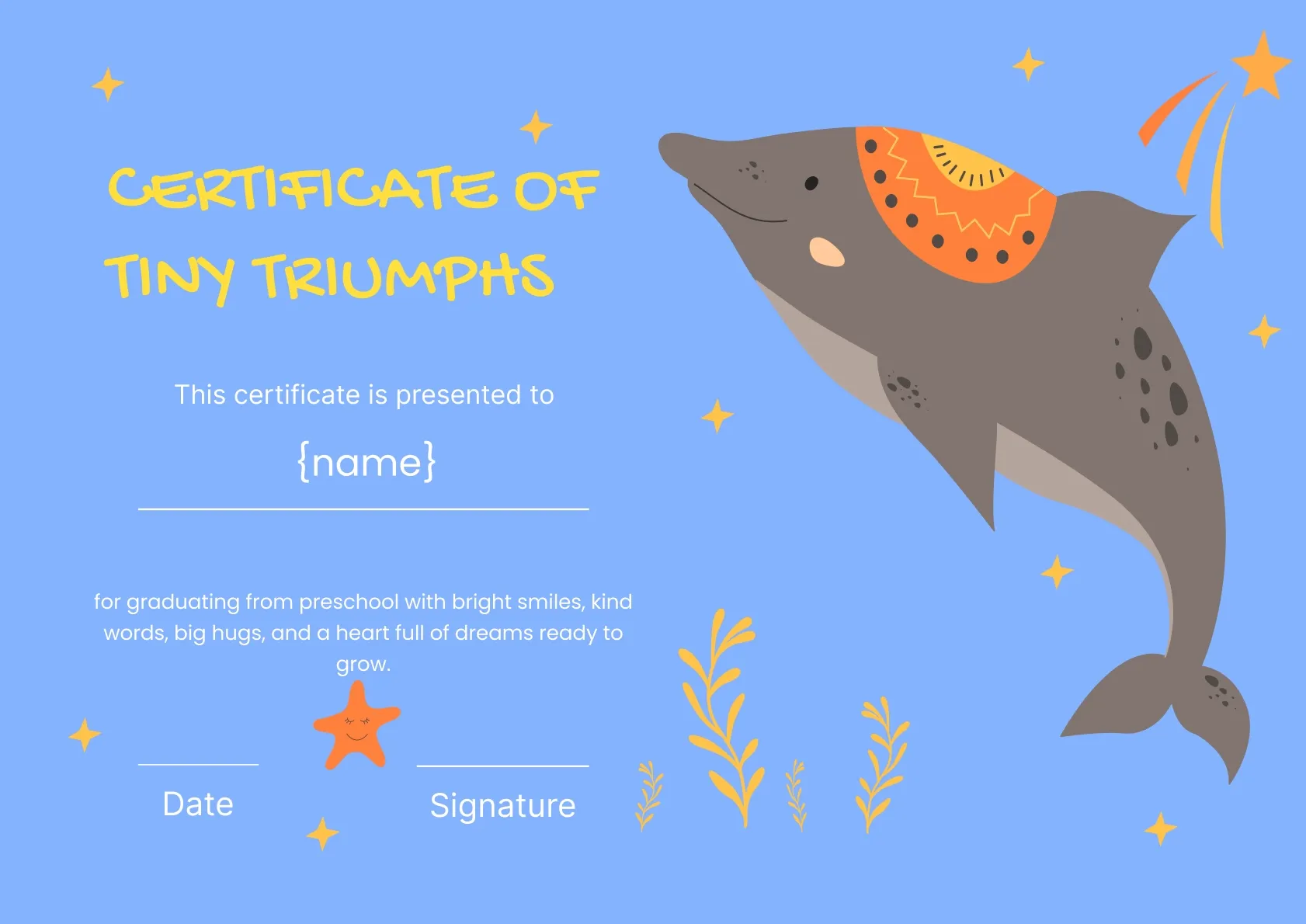 Playful and creative preschool graduation certificate template