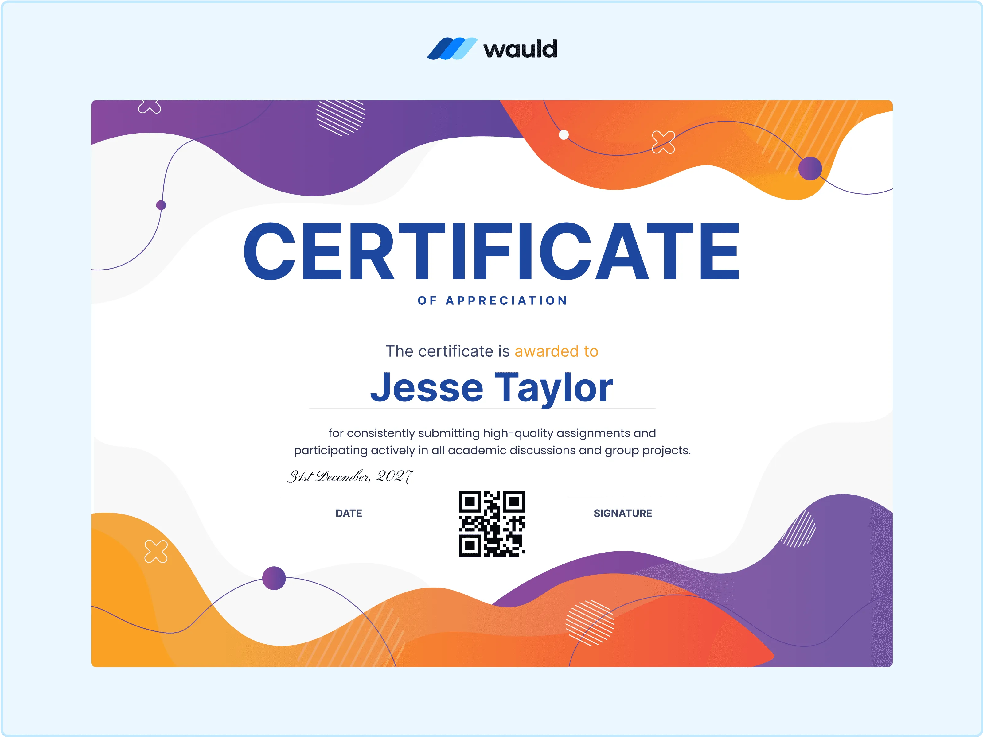 Wauld - Playful appreciation certificate template 