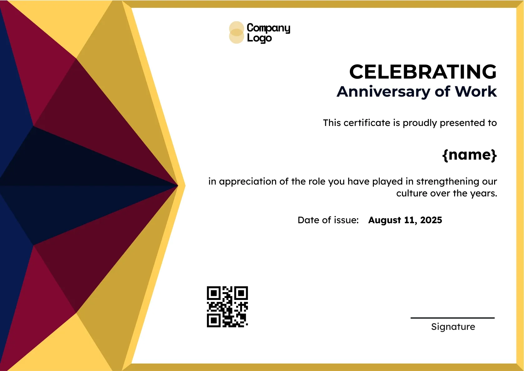 Polished Corporate Service Milestone Certificate