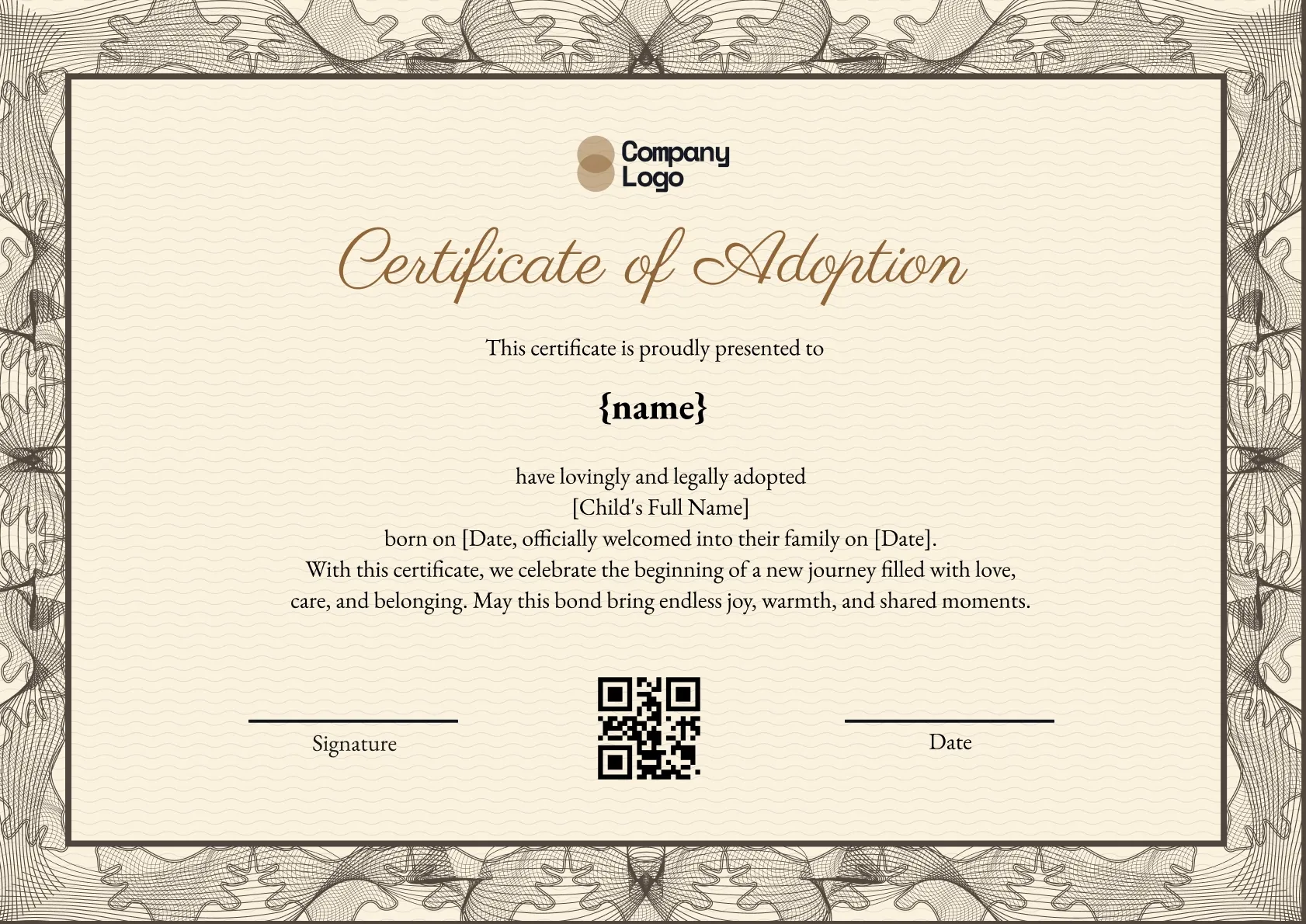 Precious Child Adoption Certificate Template