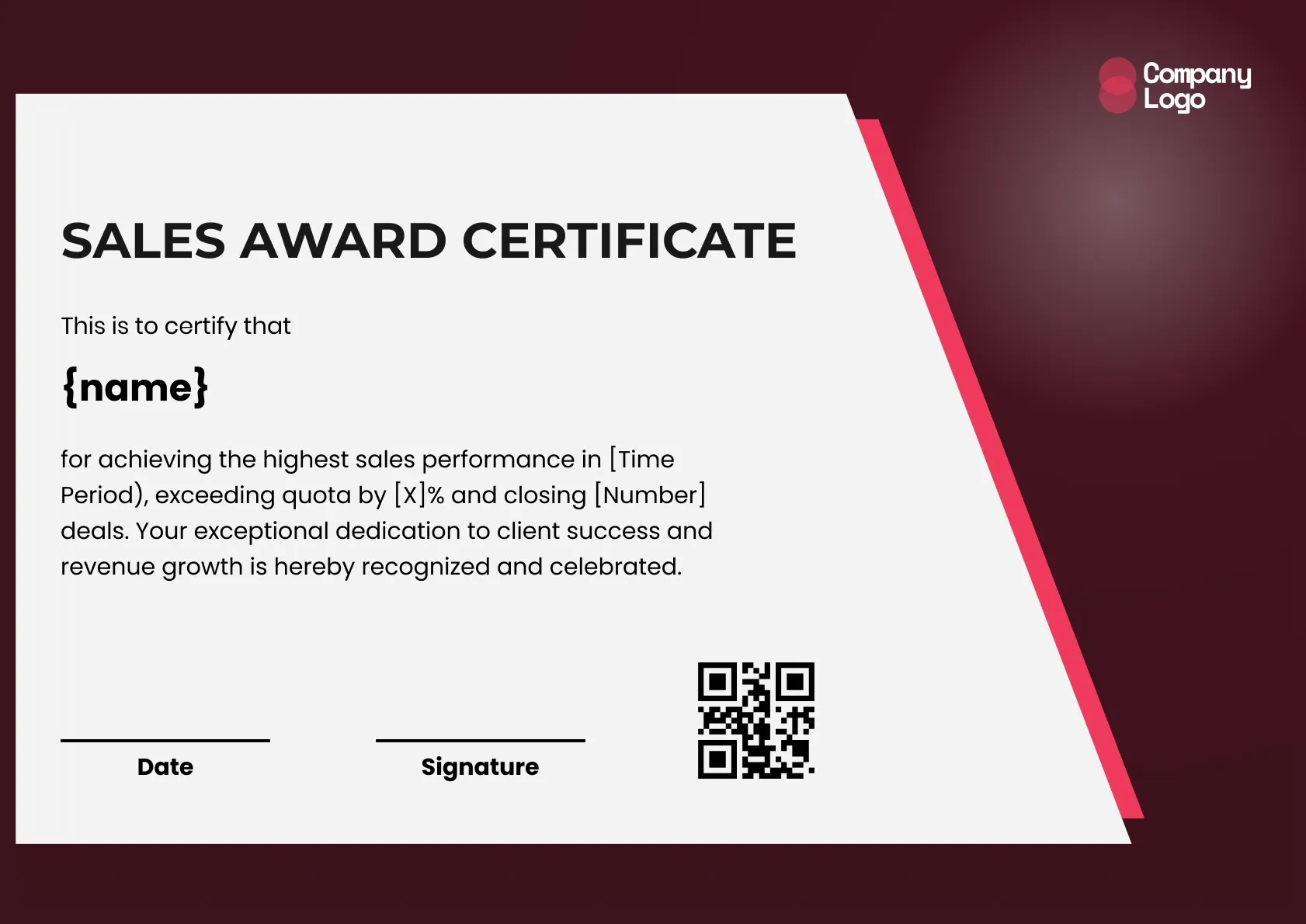 Premier Sales Recognition Certificate Template