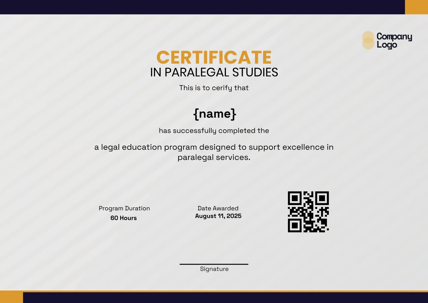Premium Paralegal Certificate Template