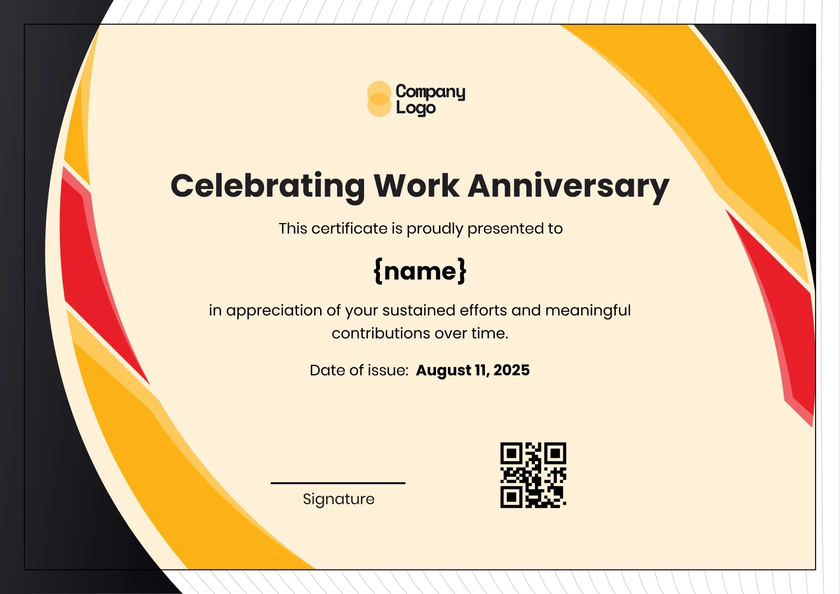 Premium Service Anniversary Certificate for Employees