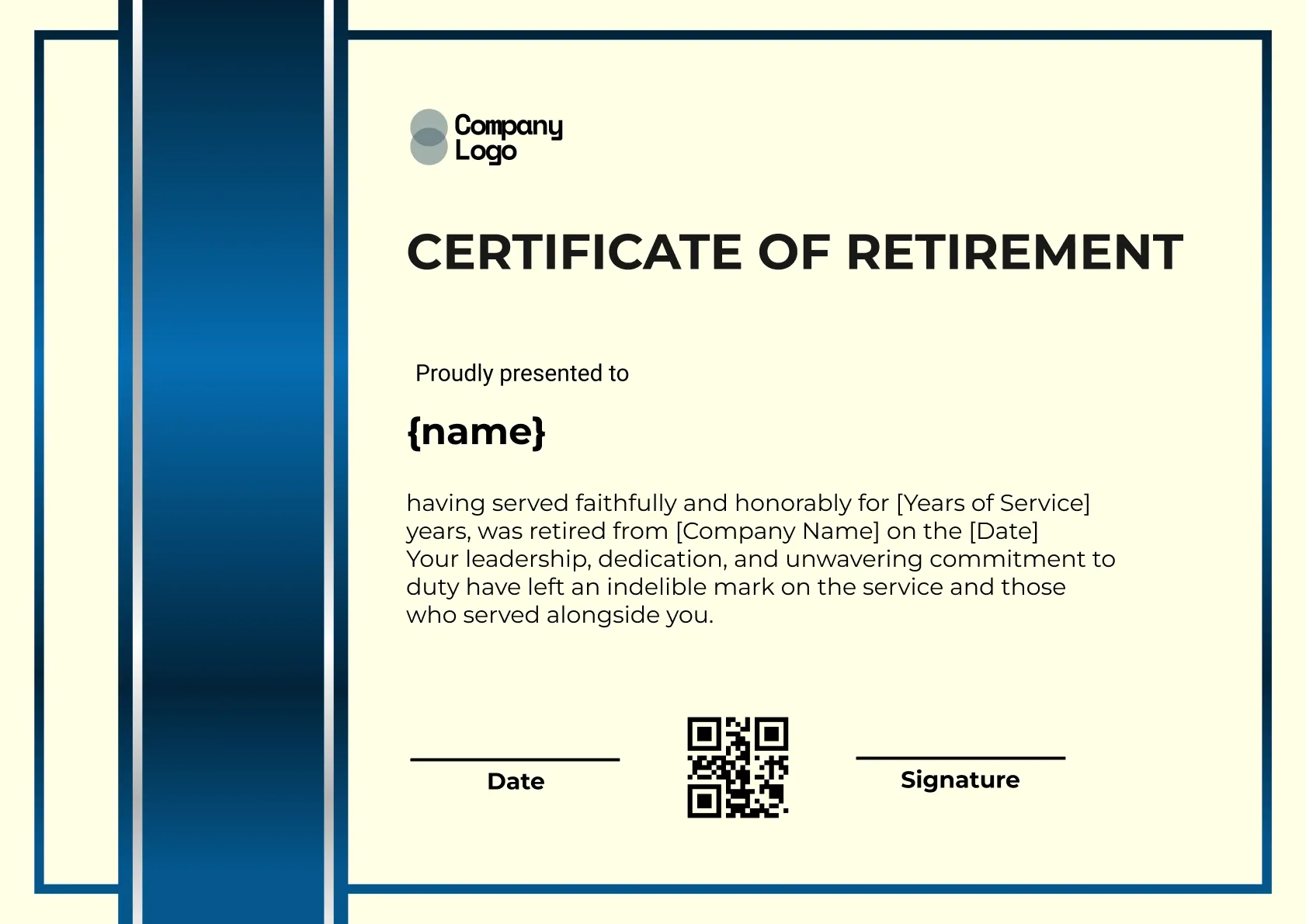 Prestigious Retirement Honour Certificate Template