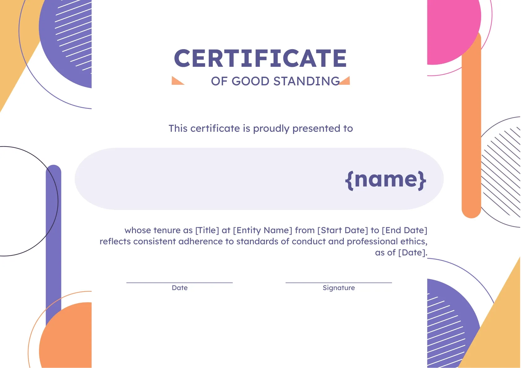 Printable and Professional Good Standing Certificate Template
