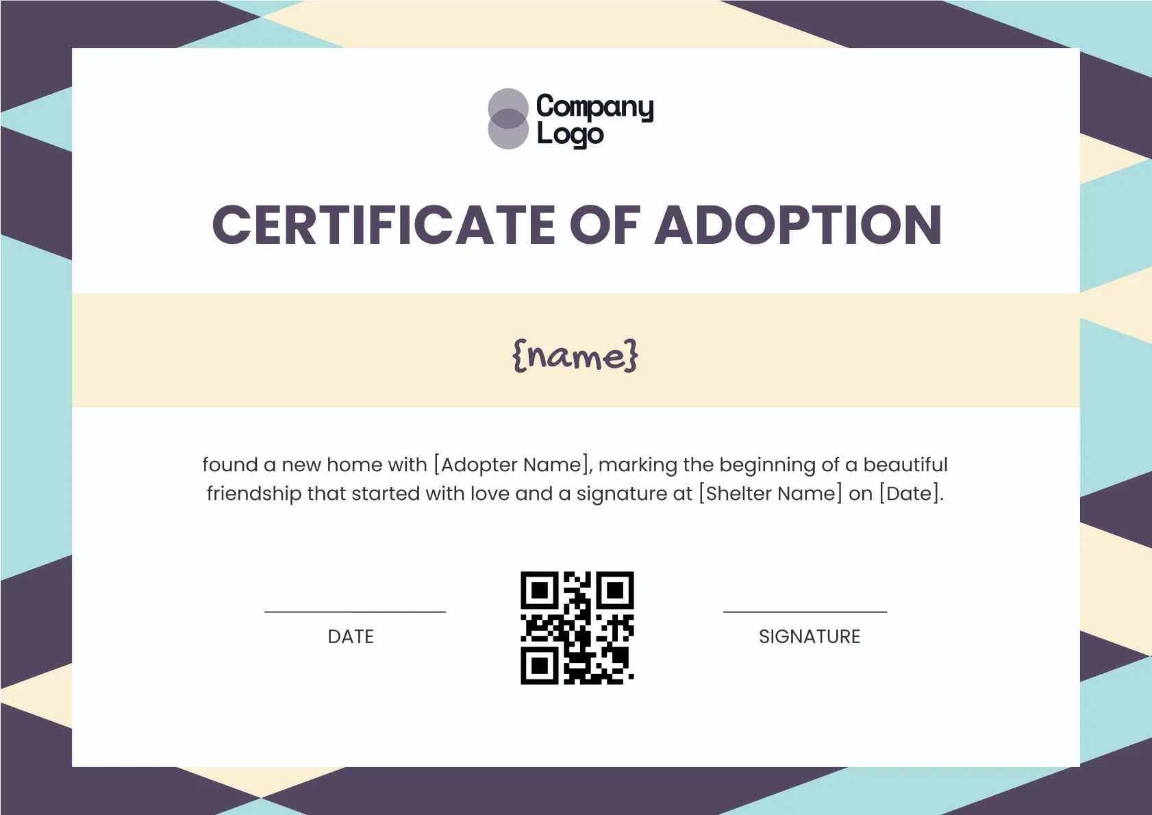 Professional and elegant adoption certificate template
