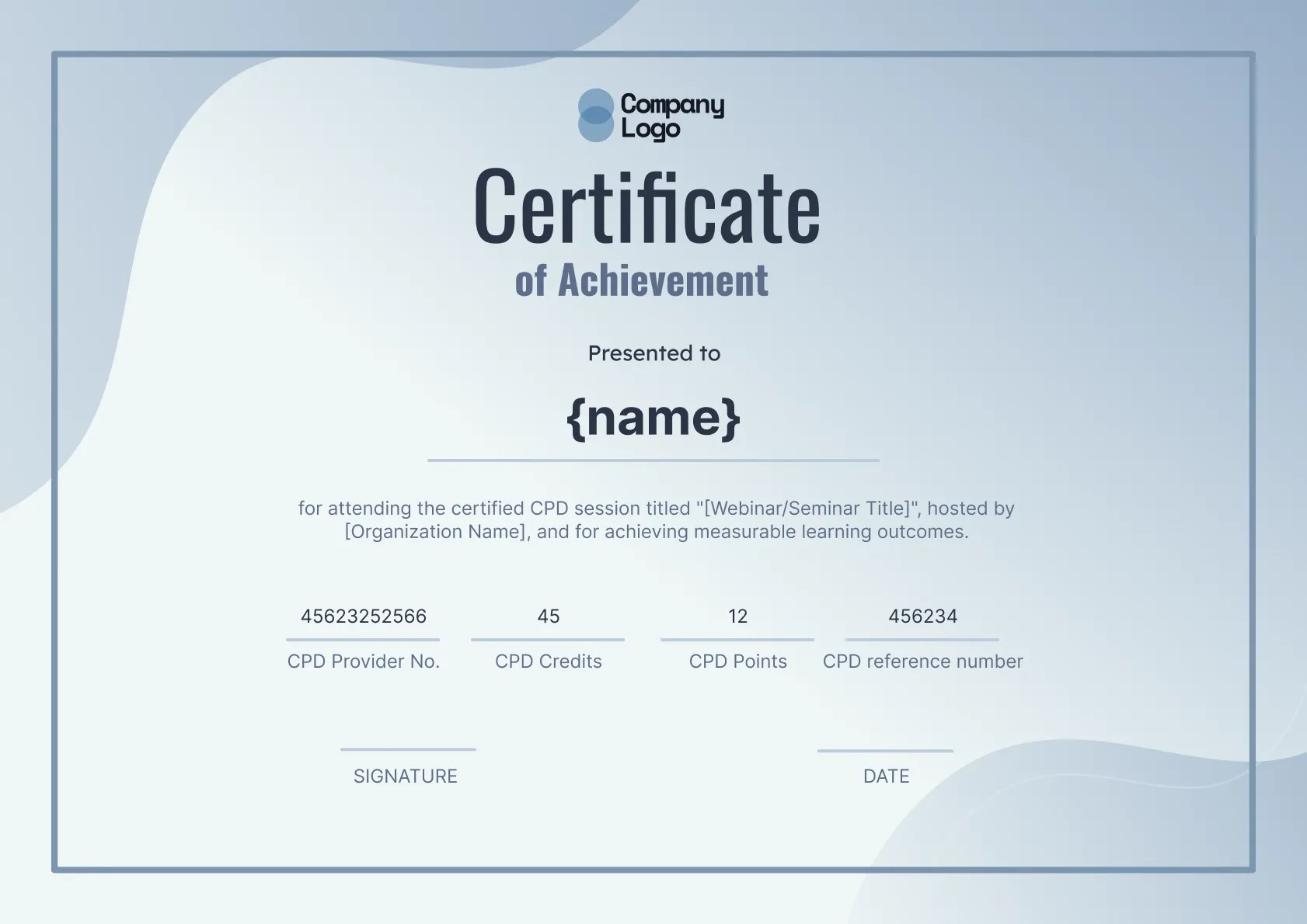Professional and modern CPD certificate template