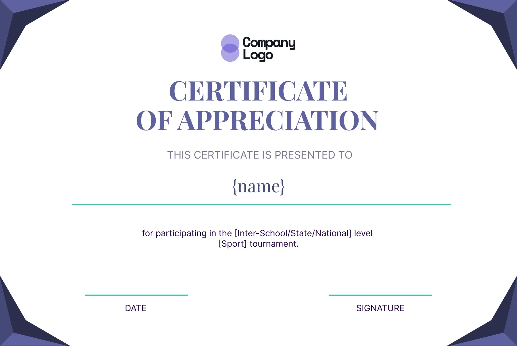 Professional and sophisticated sports appreciation certificate template