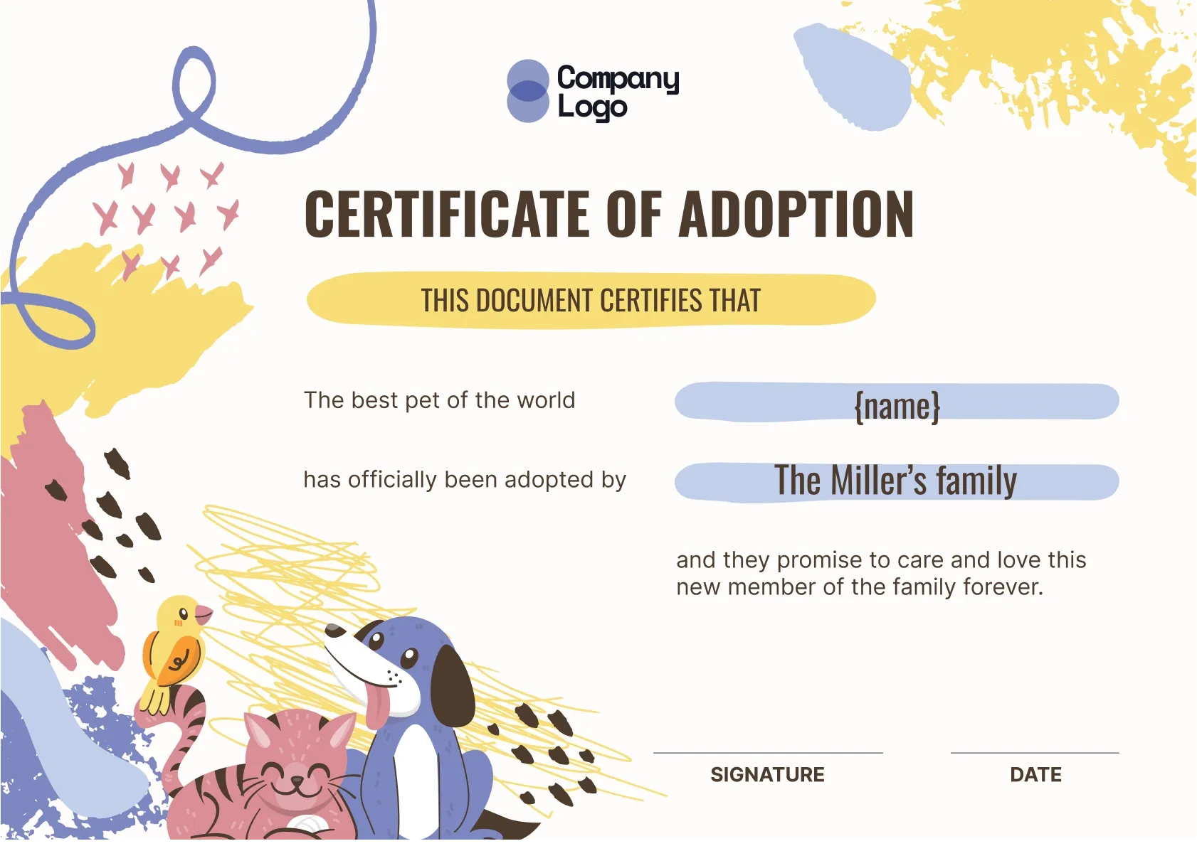 Professional and stylish certificate of adoption template