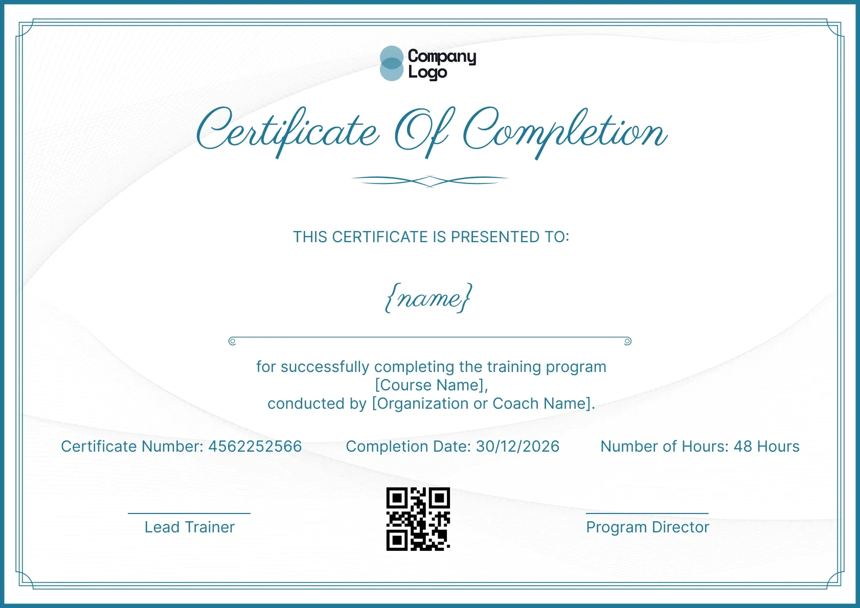 Professional and Stylish Training Completion Certificate Template