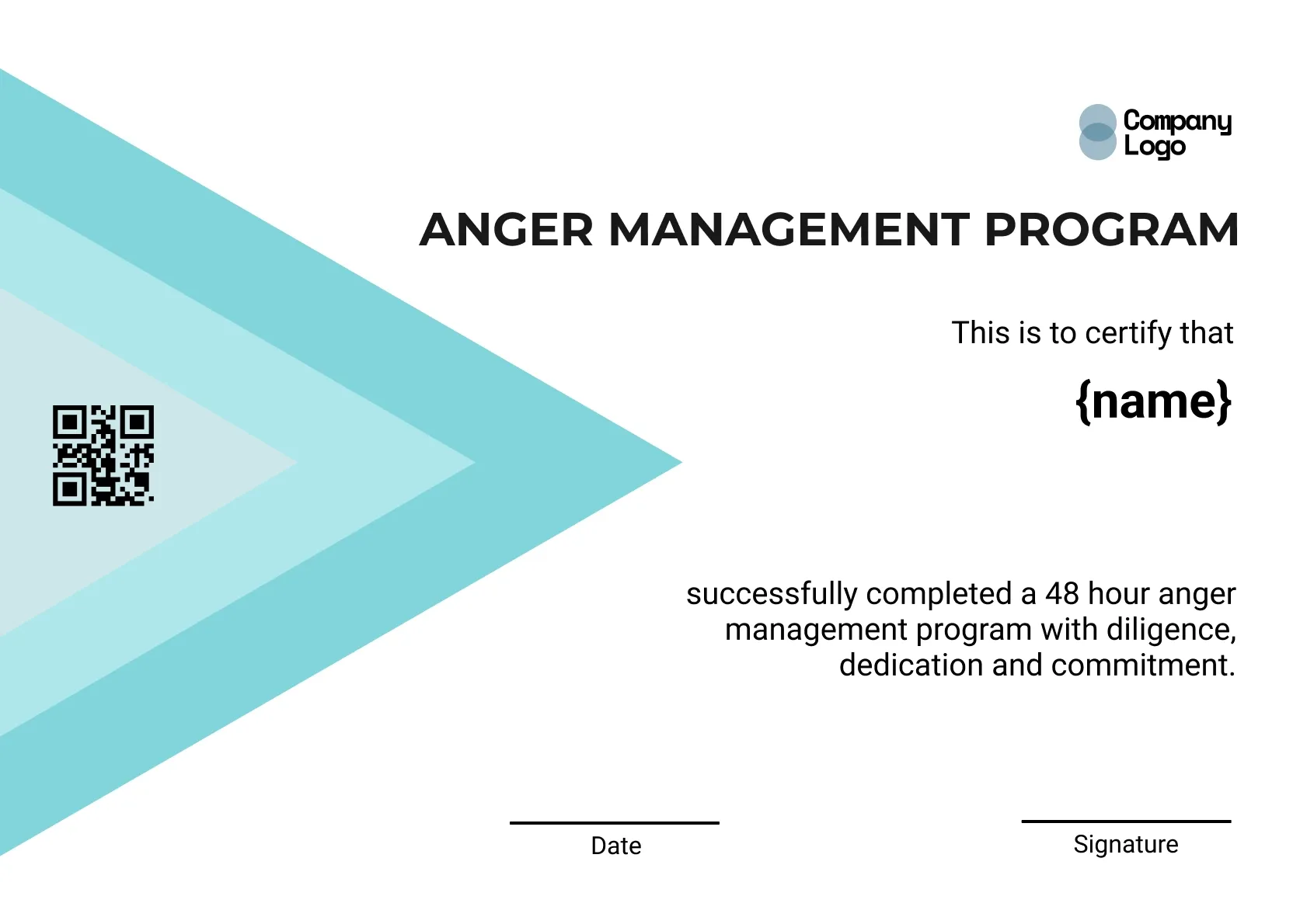 Professional Anger Management Completion Certificate Template