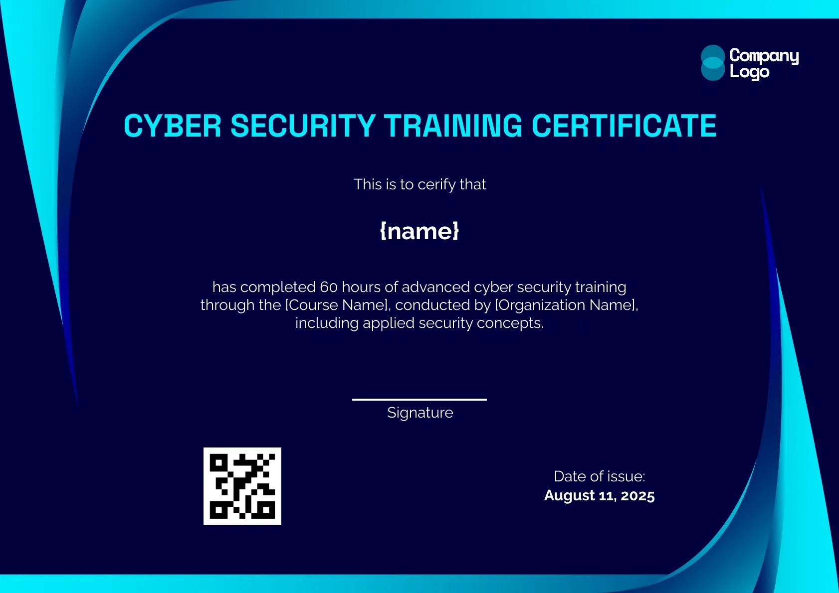 Professional Cyber Defense Certification Template