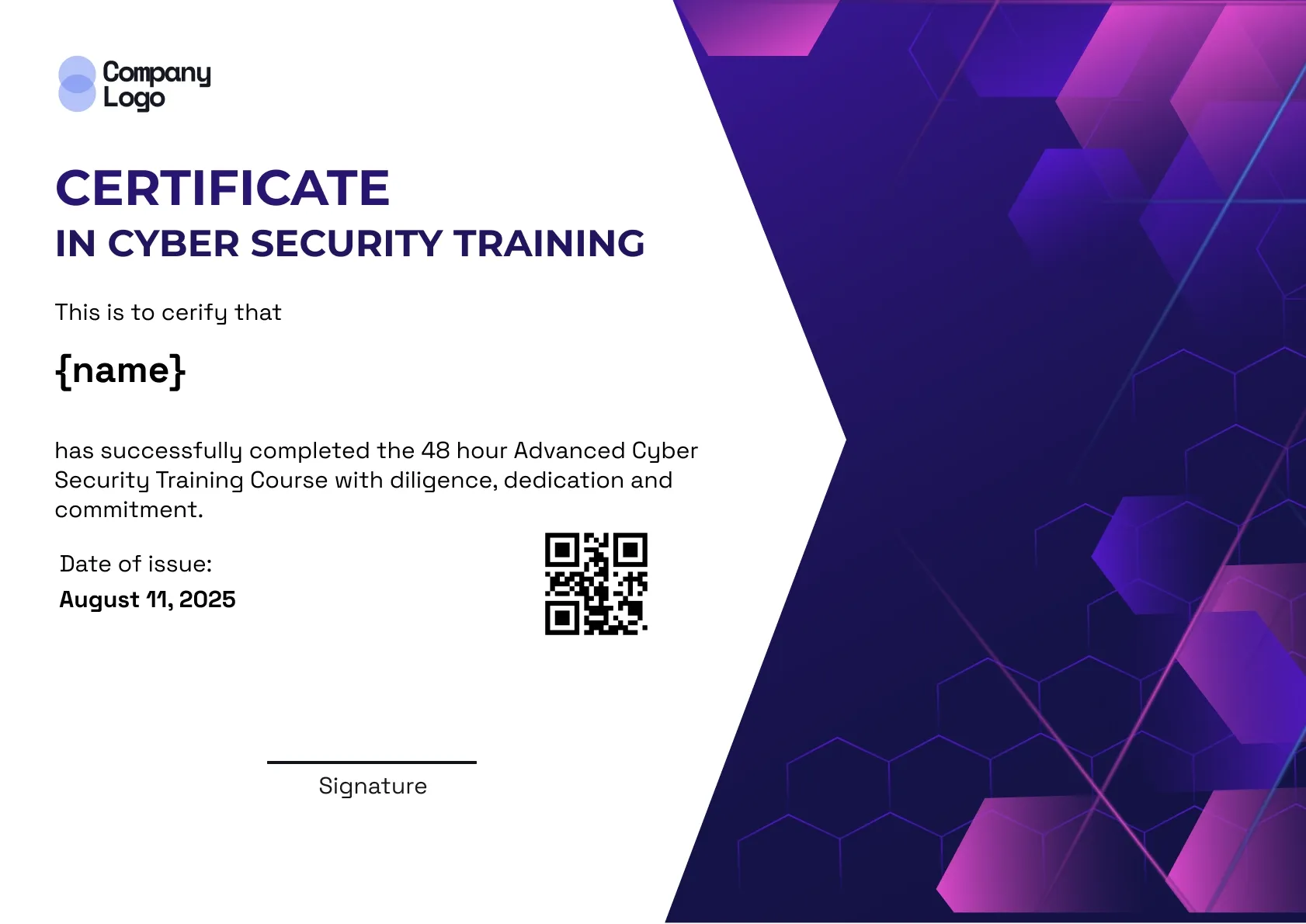 Professional Cyber Security Certification Template