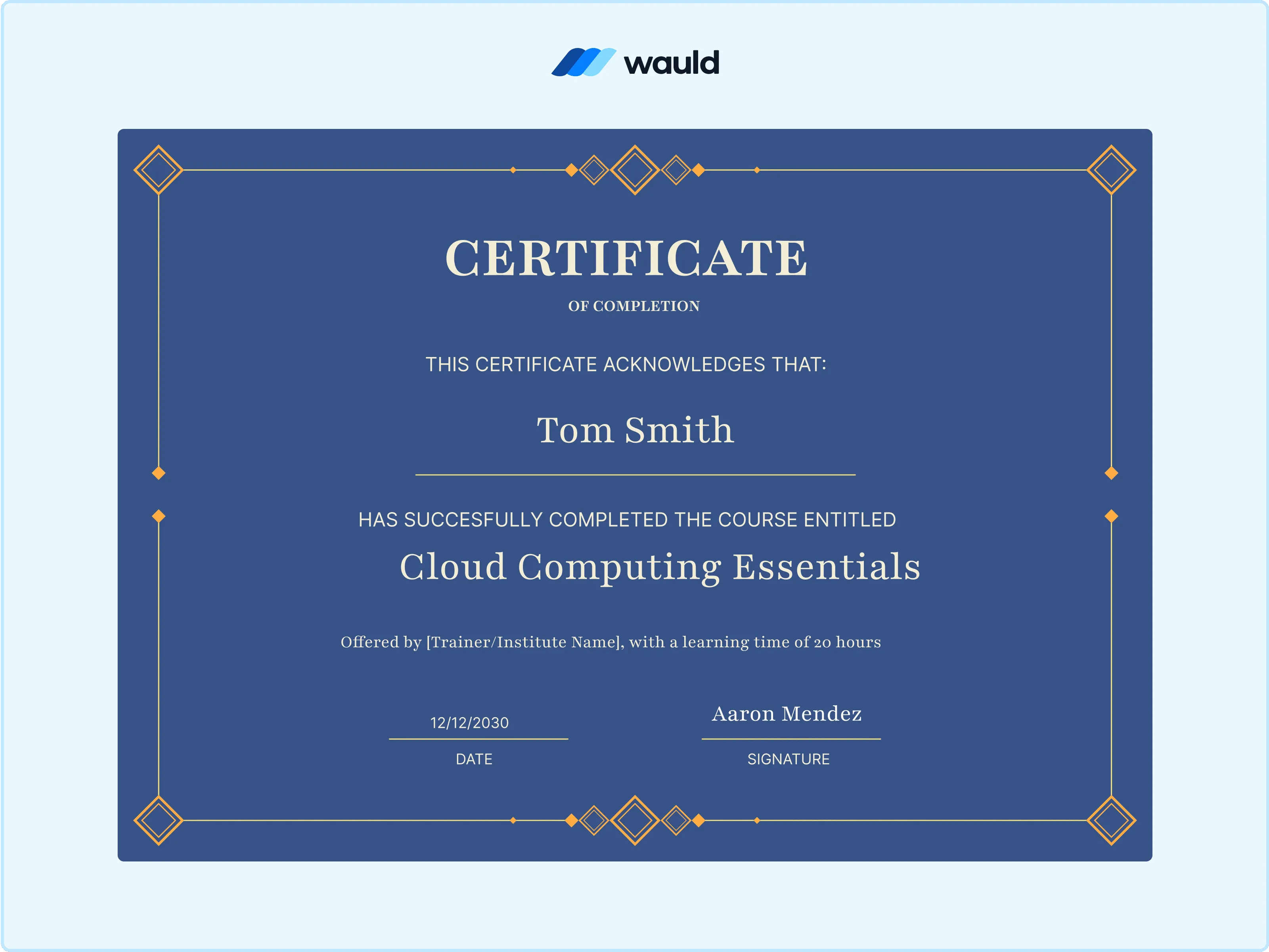 Wauld - Blue majestic certificate template