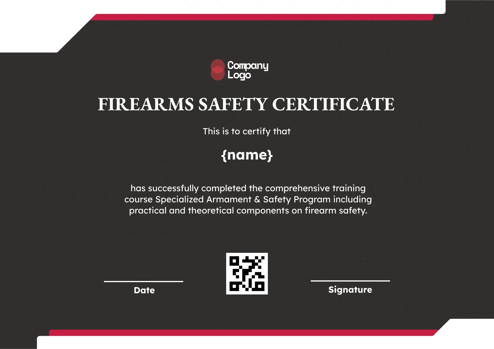 Professional Firearms Safety Training Certificate Template