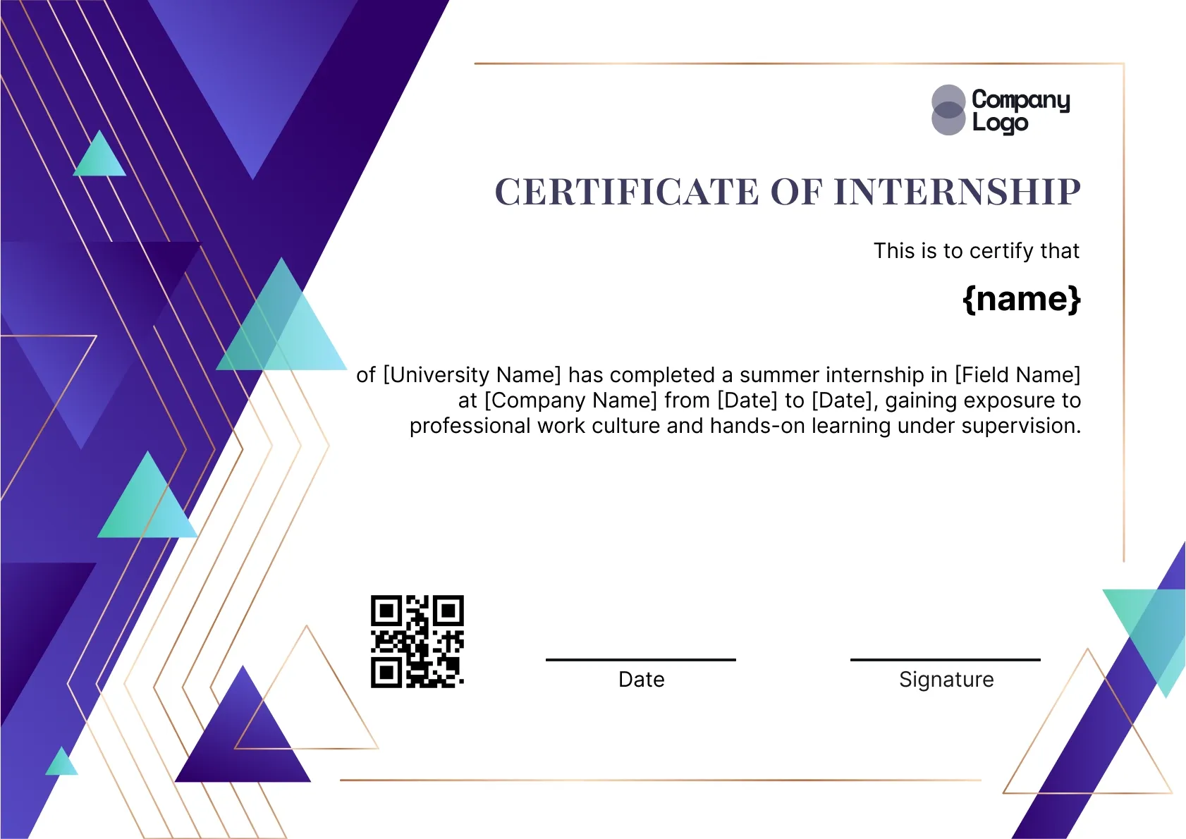 Professional Internship Completion Certificate Template