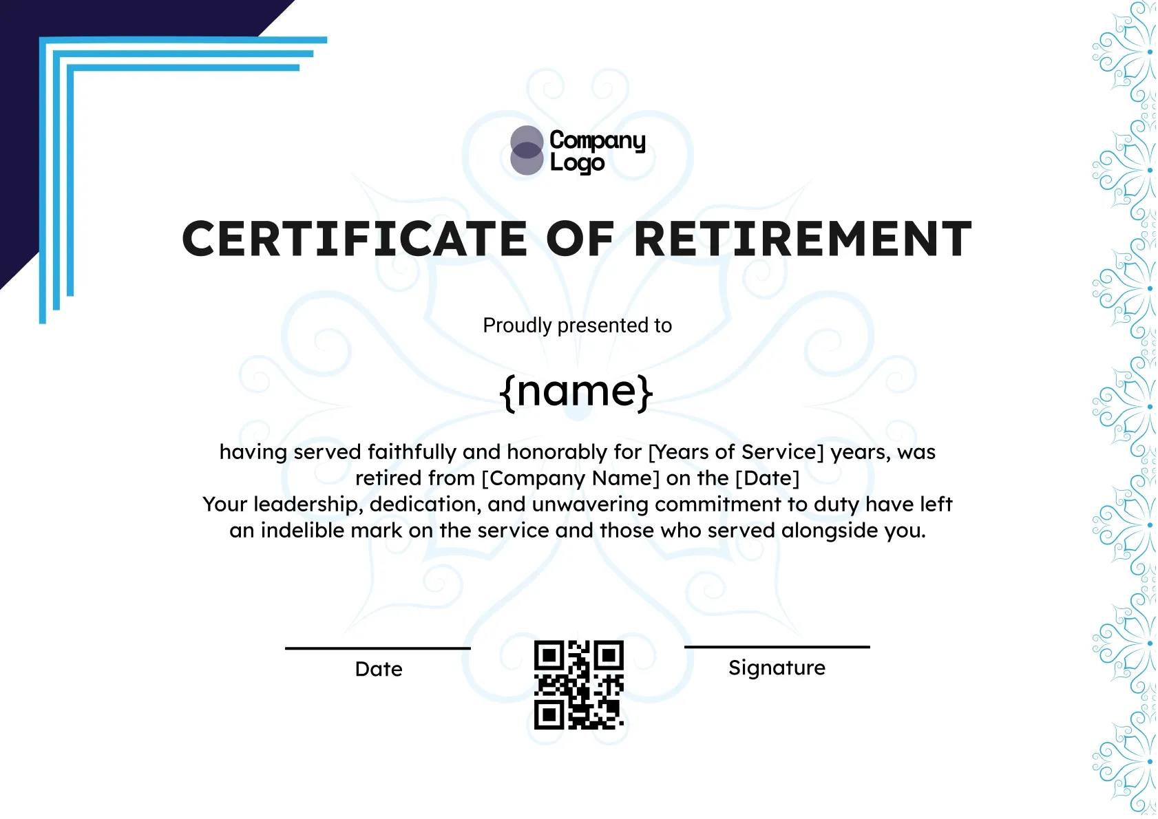 Proud Retirement Appreciation Certificate Template