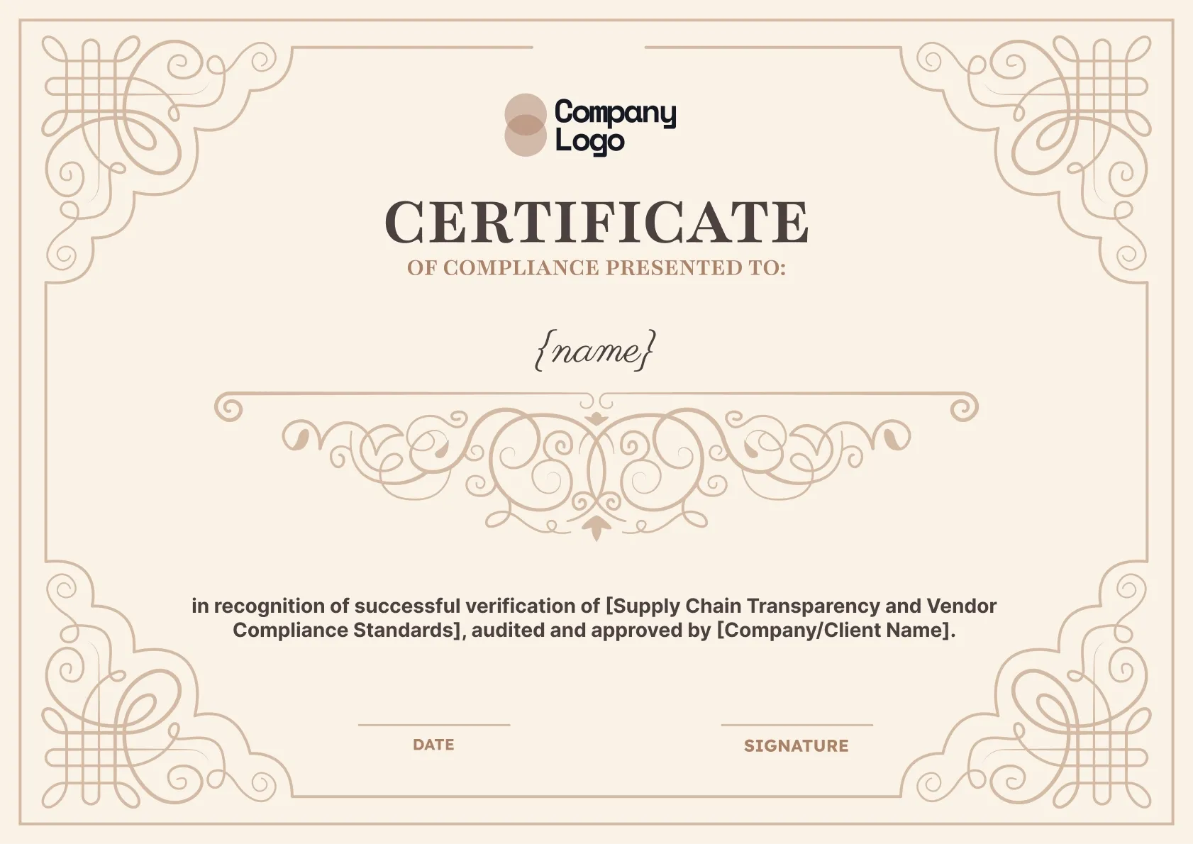 Pure and professional compliance certificate template