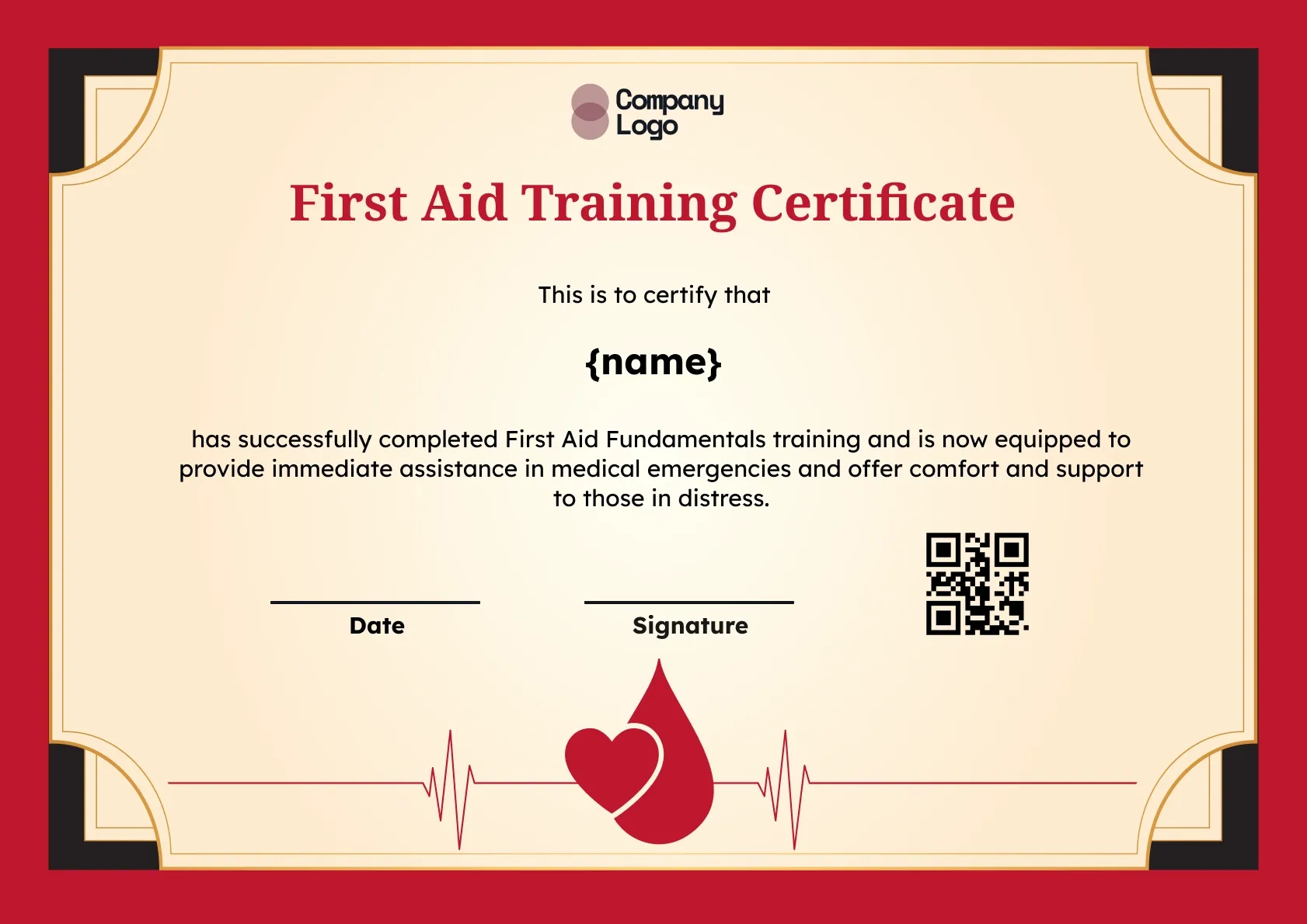 Qualified First Aid Trainer Certificate Template
