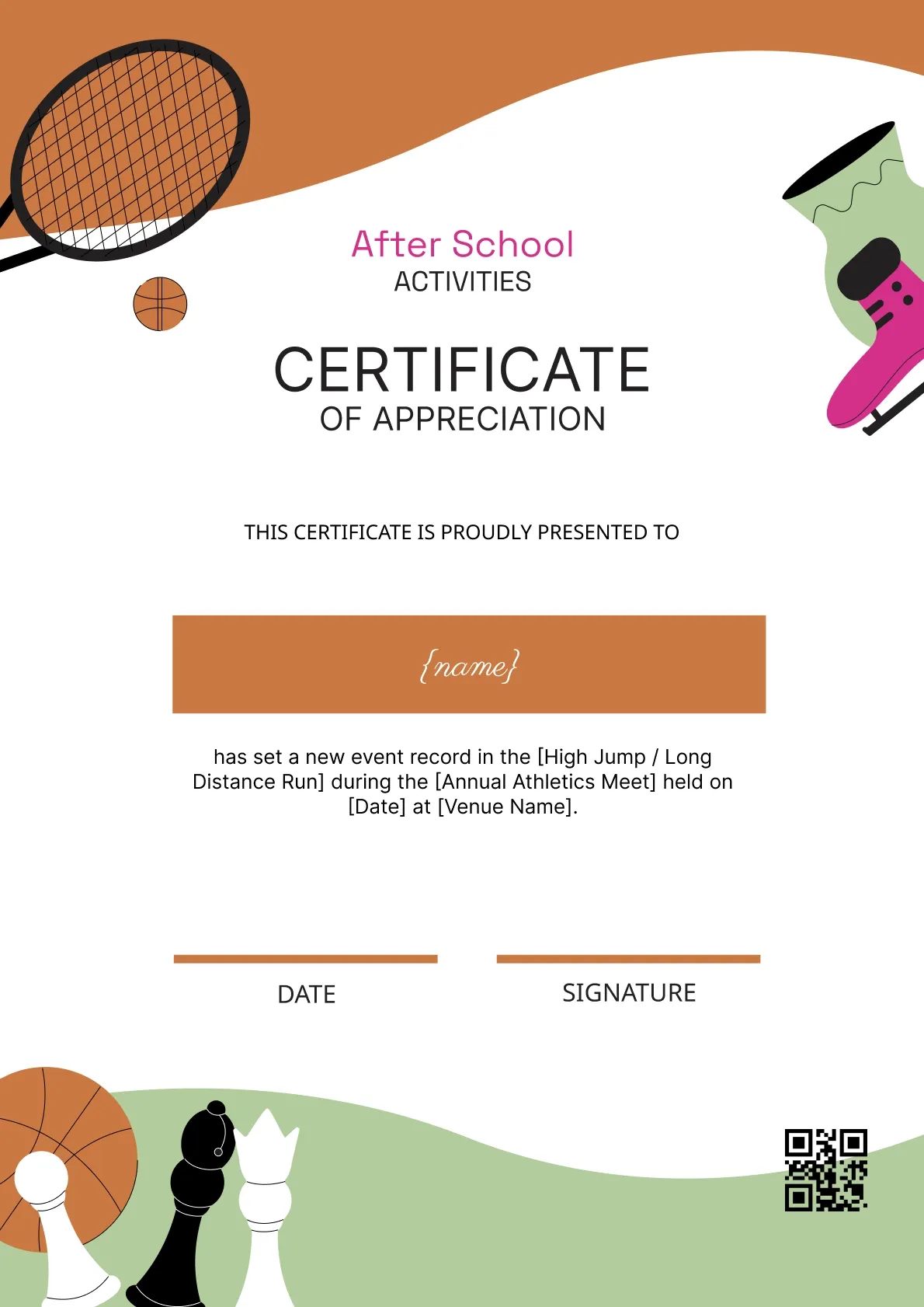 Radiant and Spirited sports certificate template