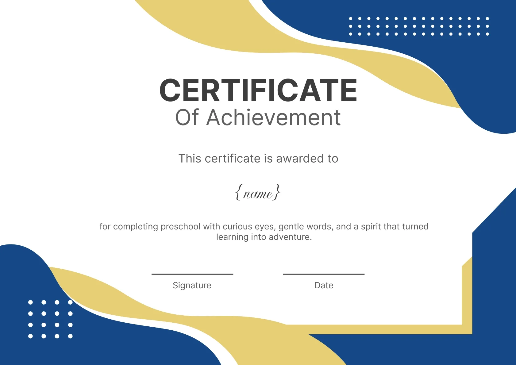 Rich and formal pre-school completion certificate template