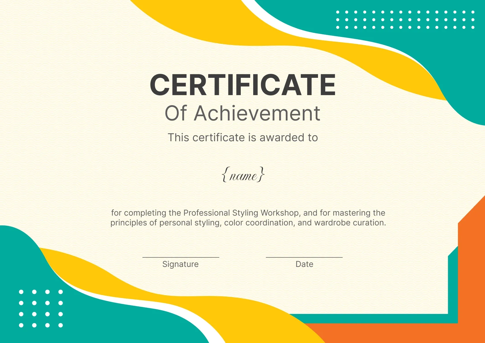 Rich and formal styling training completion certificate template